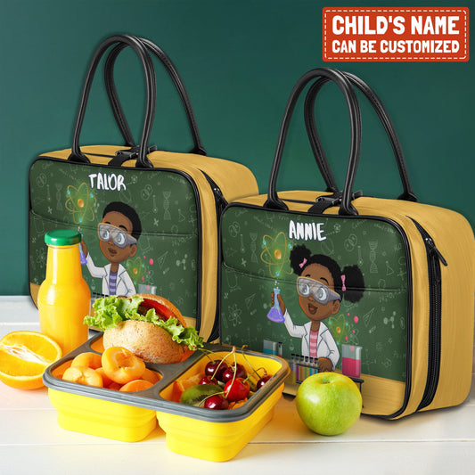 Personalized Little Cute Afro Scientist Lunch Bag For Kids (Without Containers) Kid Lunch bag Tianci