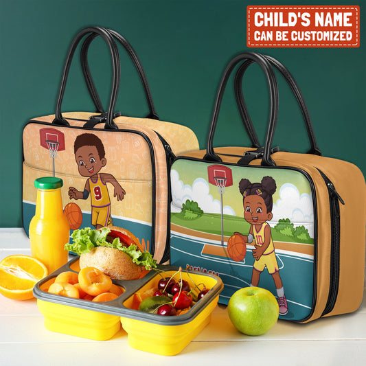 Personalized Little Afro Basketball Player Lunch Bag For Kids (Without Containers) Kid Lunch bag Tianci