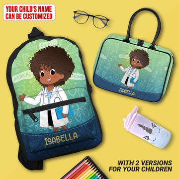 Personalized Little Afro Doctor Kid Backpack And Lunch Bag Set Kid Backpack And Lunch Bag Set Melaninful