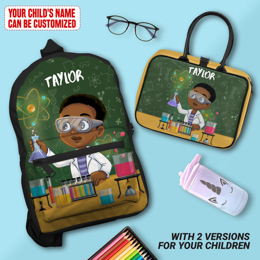 Personalized Little Cute Afro Scientist Kid Backpack And Lunch Bag Set Kid Backpack And Lunch Bag Set Melaninful