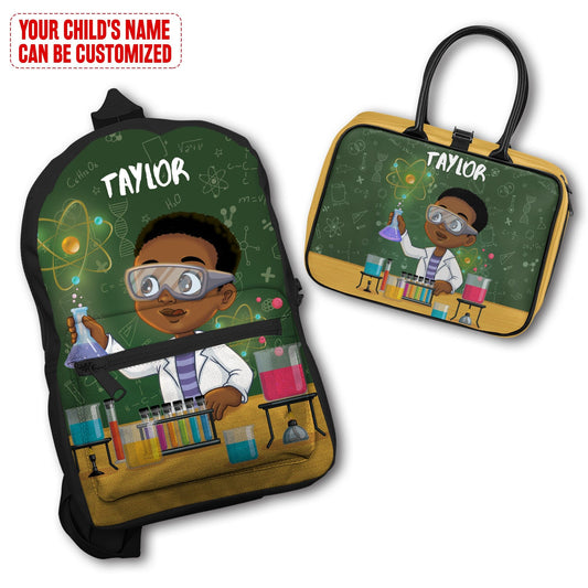Personalized Little Cute Afro Scientist Kid Backpack And Lunch Bag Set Kid Backpack And Lunch Bag Set Melaninful