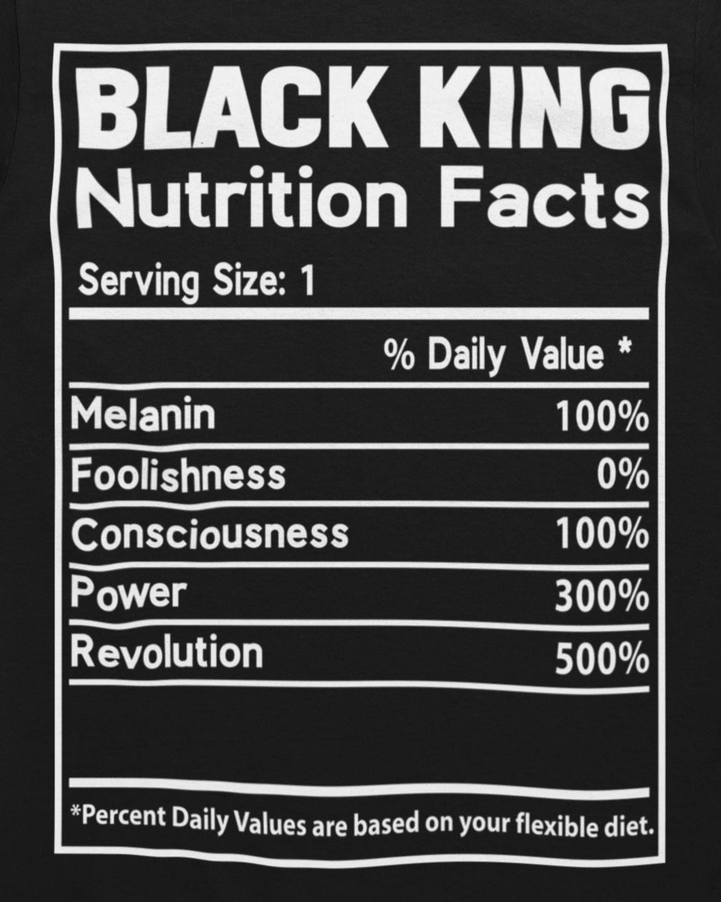 Black King Nutrition Facts T-shirt Apparel Gearment 