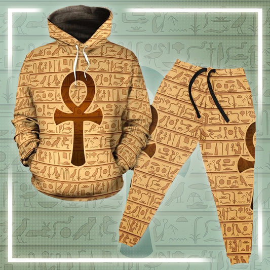 Ankh Symbol Fleece All-over Hoodie And Joggers Set