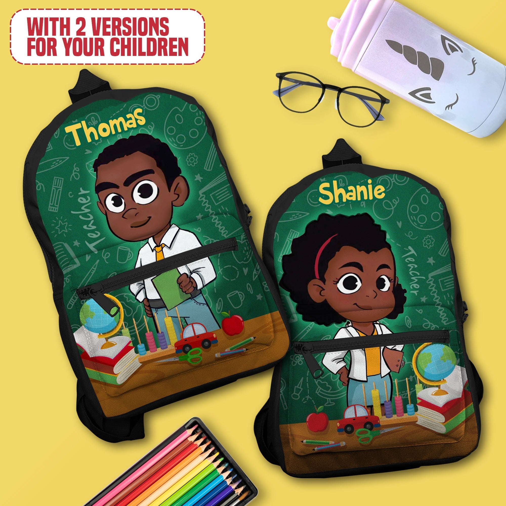 Personalized Little Afro Teacher Kid Backpack