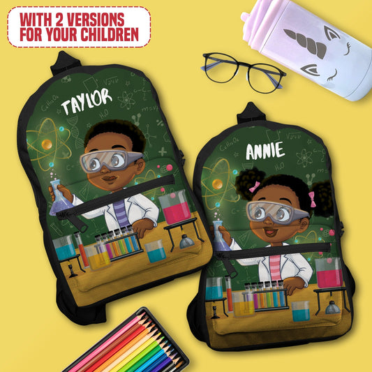 Personalized Little Cute Afro Scientist Kid Backpack Kid Backpack Tianci