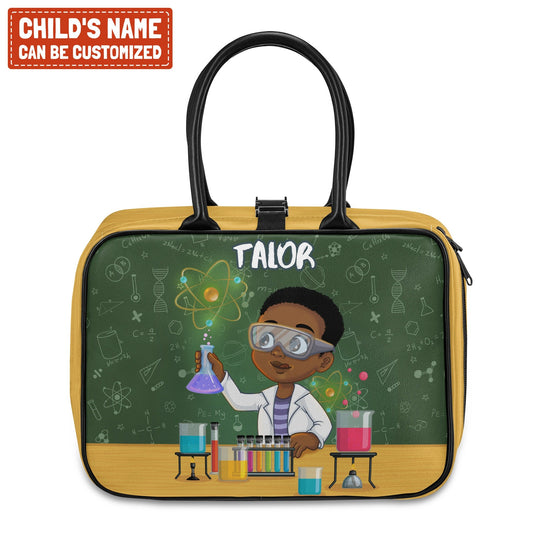 Personalized Little Cute Afro Scientist Leather Lunch Bag For Kids (Without Containers) Kid Lunch bag Tianci Boy Black