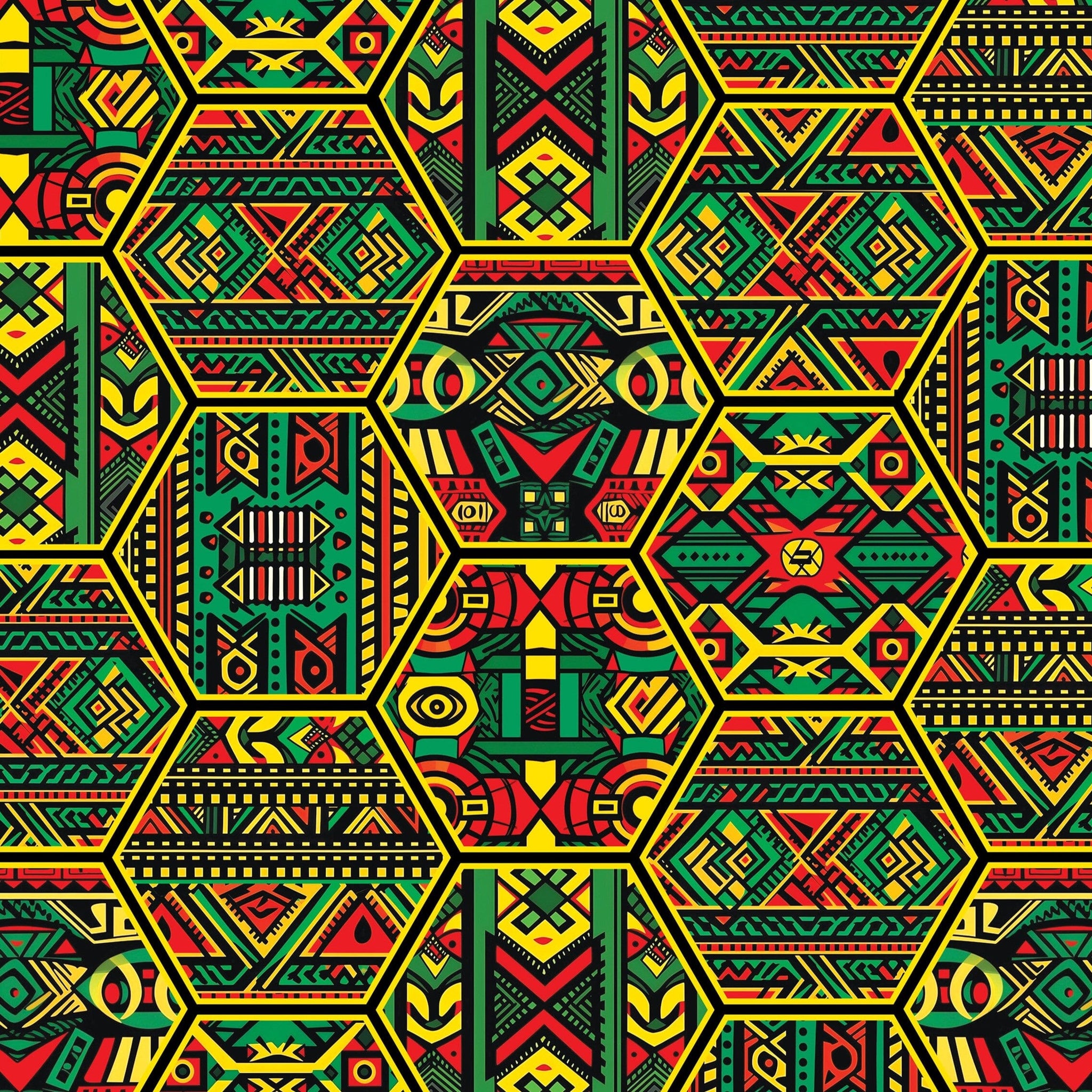Hexagon African Patterns in Pan-African Colors Design