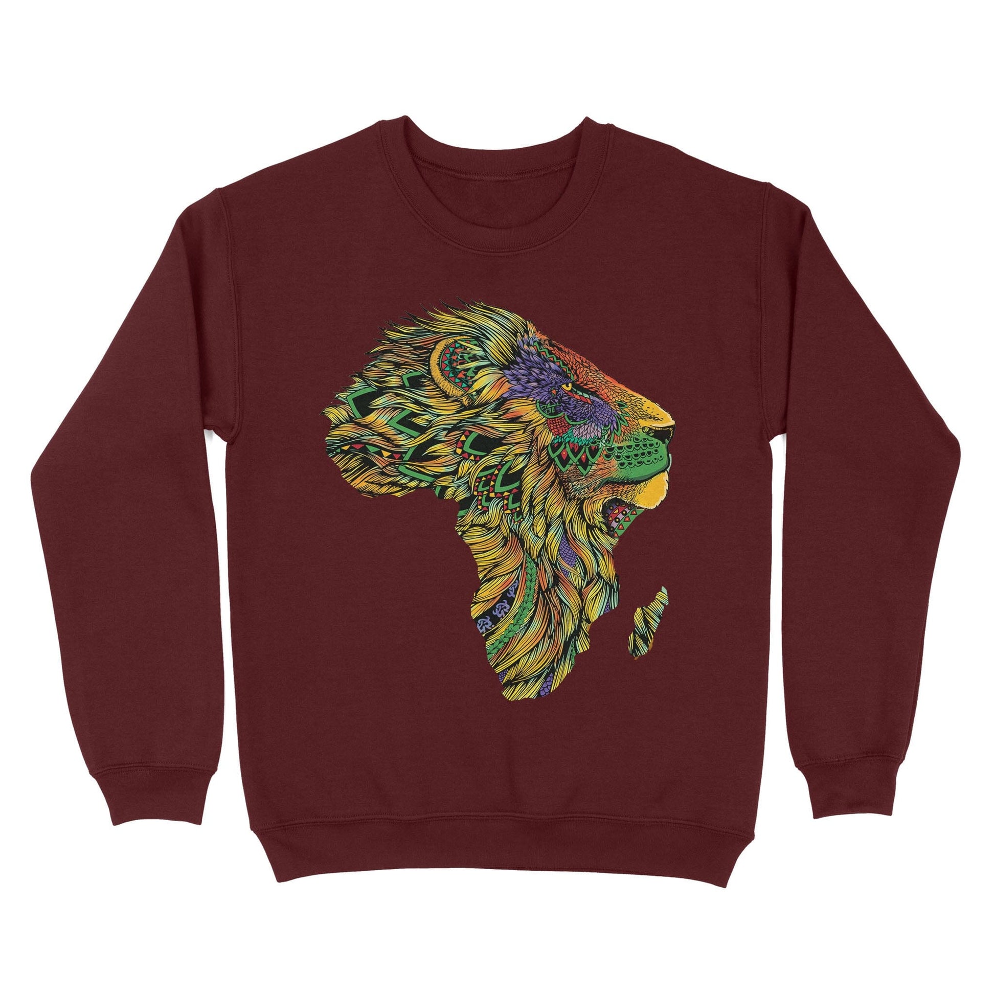 Lion African Pattern Sweatshirt Apparel Gearment Maroon S 