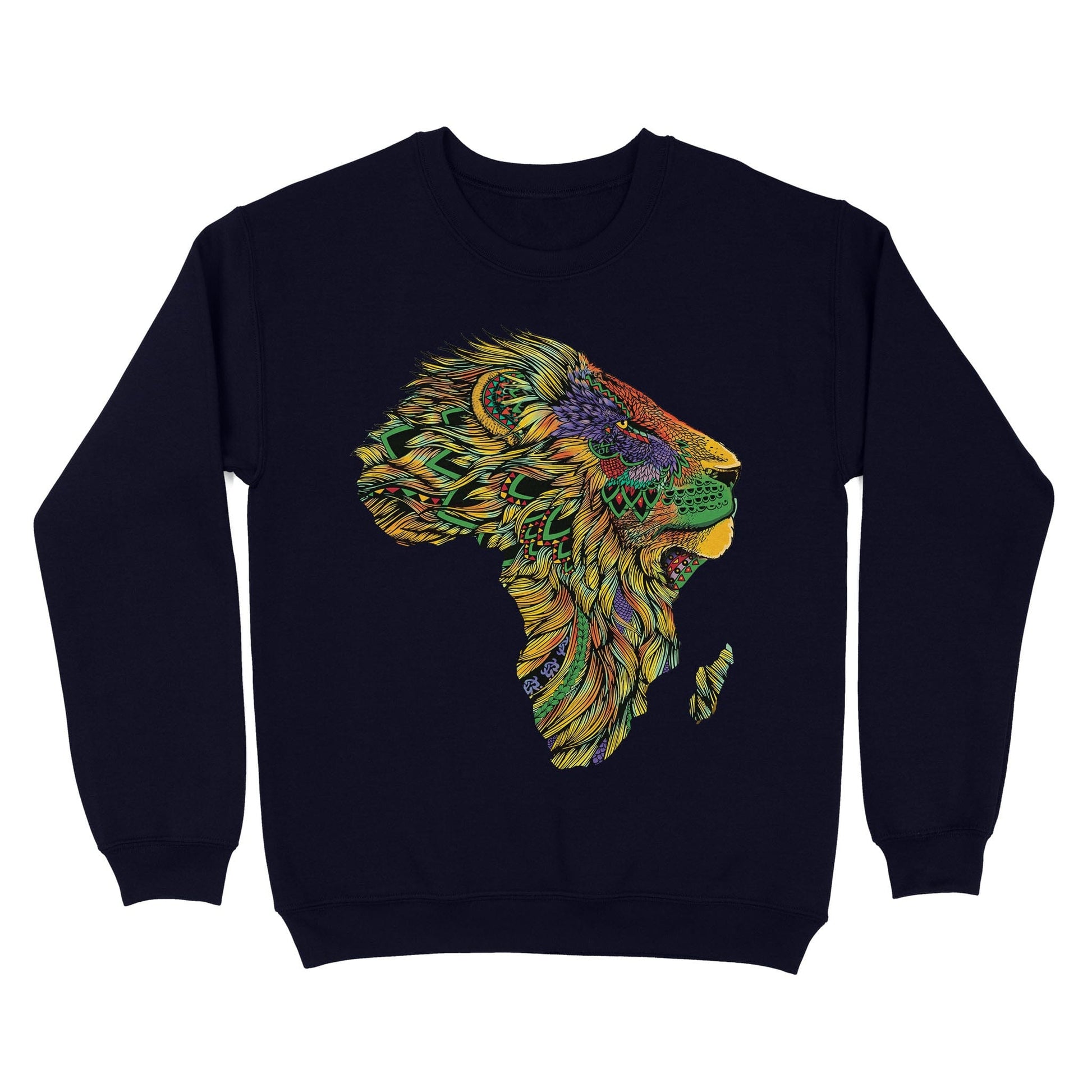 Lion African Pattern Sweatshirt Apparel Gearment Navy S 