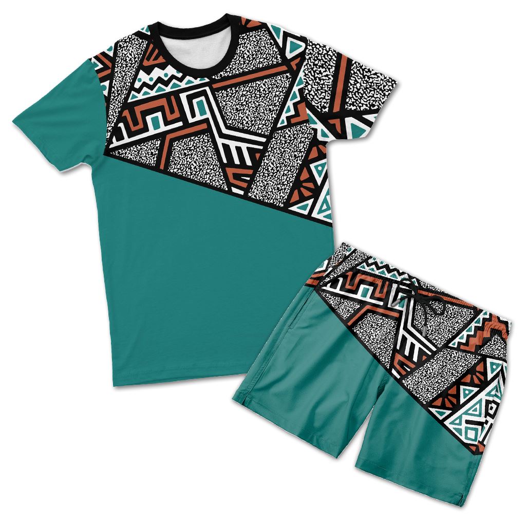 African Geometric Pattern T-shirt and Shorts Set Melaninful 