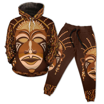 African Mask Printed Mudcloth Hoodie and Joggers Set Hoodie Tianci 