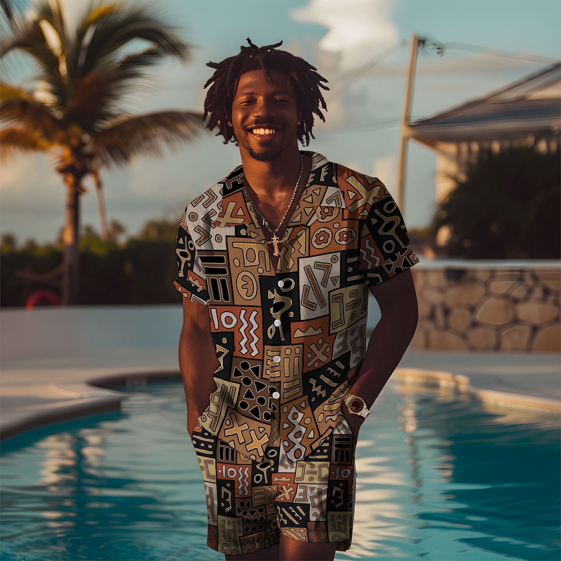 African Pattern Hawaiian Shirt And Shorts Set Hawaiian Shirt And Shorts Set Tianci 