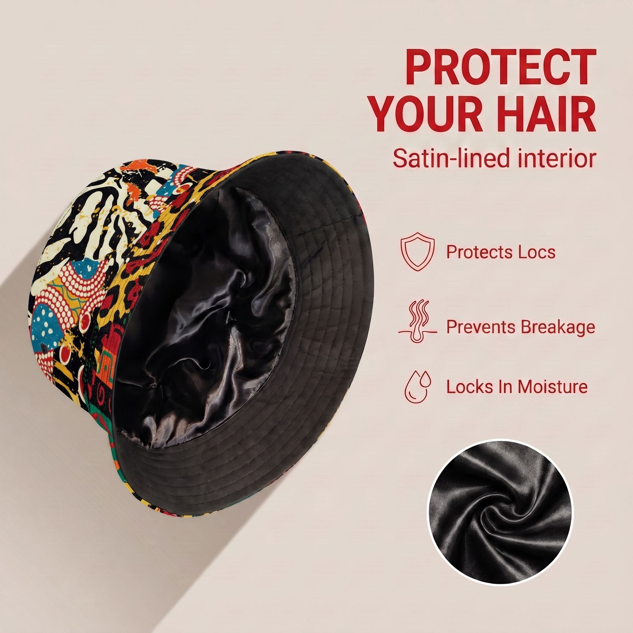 African Patchwork 2 Bucket Hat Bucket Hat Tianci Premium Satin Lined Average 