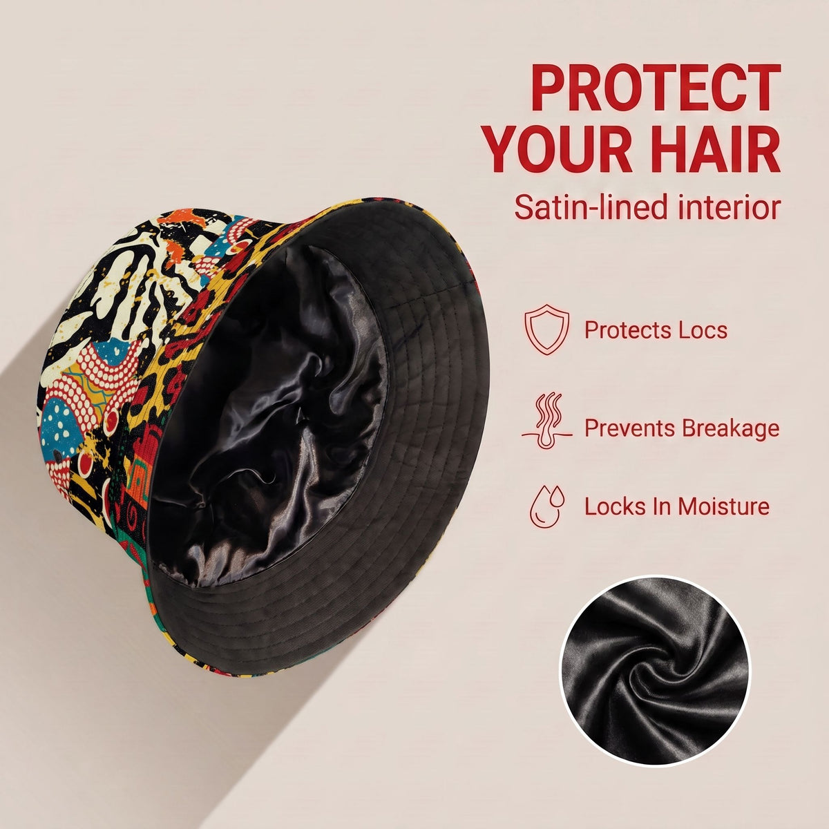 African Patchwork 2 Bucket Hat Bucket Hat Tianci Premium Satin Lined Average 