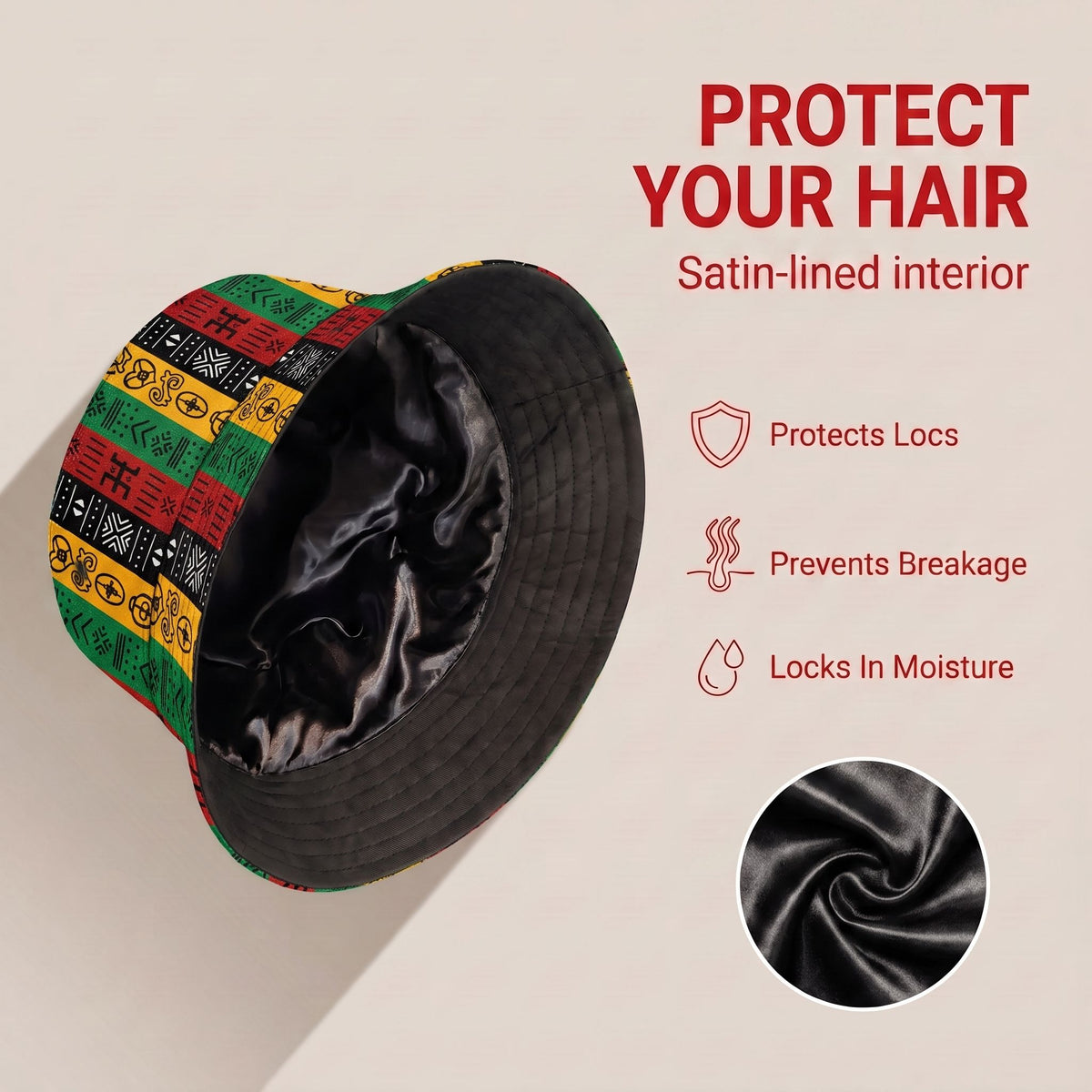African Symbols In Pan-African Colors Bucket Hat Bucket Hat Tianci Premium Satin Lined Average 