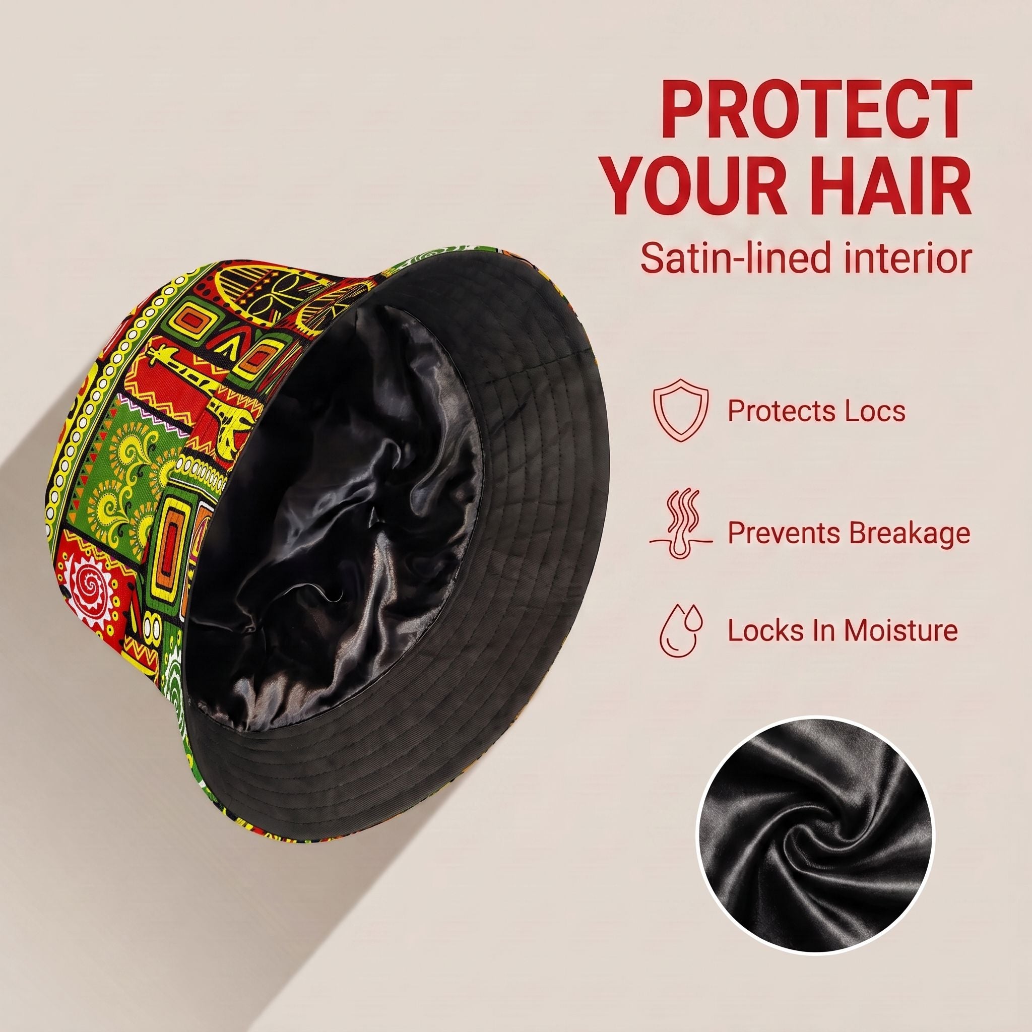 African Tribal Bucket Hat Bucket Hat Tianci Premium Satin Lined Average 