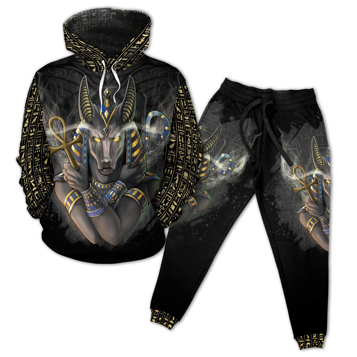 Anubis In Black All-over Hoodie and Joggers Set Hoodie Joggers Set Tianci 