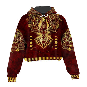 Anubis Pattern In Red Cropped Hoodie Cropped Hoodie Zootop Bear 