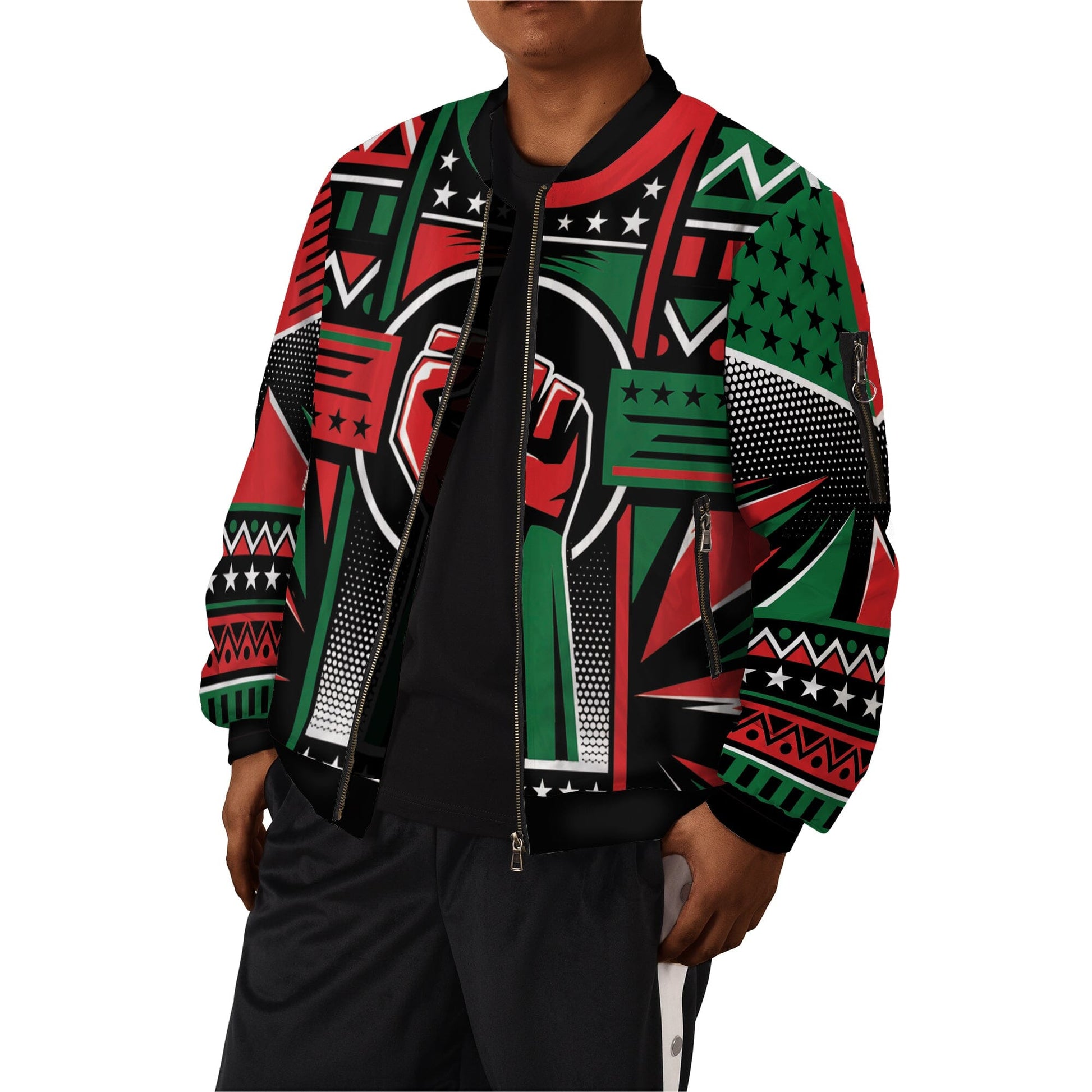 Power Fist And Patterns In Pan African Colors Bomber Jacket Bomber Jacket Tianci 