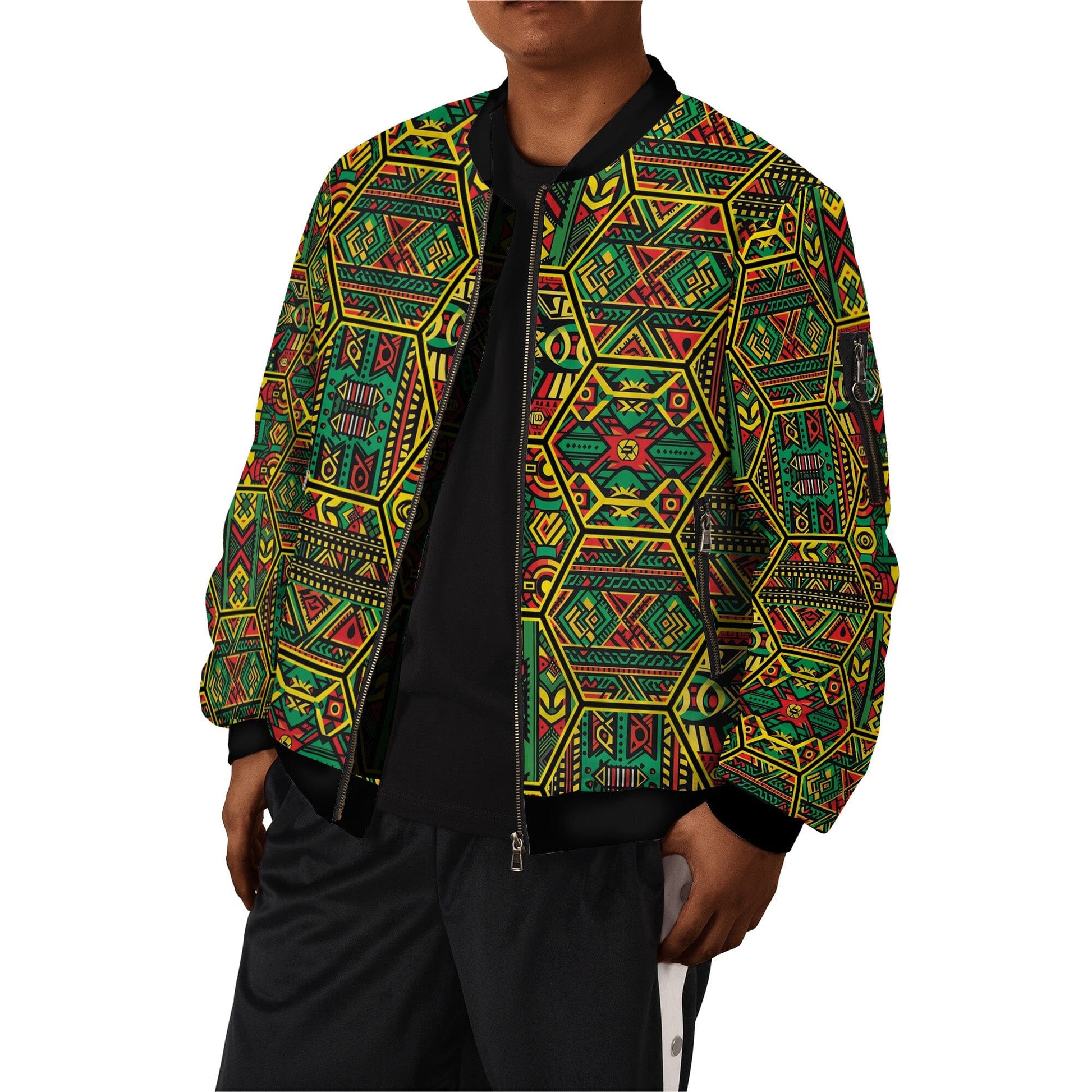 Hexagon African Patterns in Pan-African Colors Bomber Jacket Bomber Jacket Tianci 