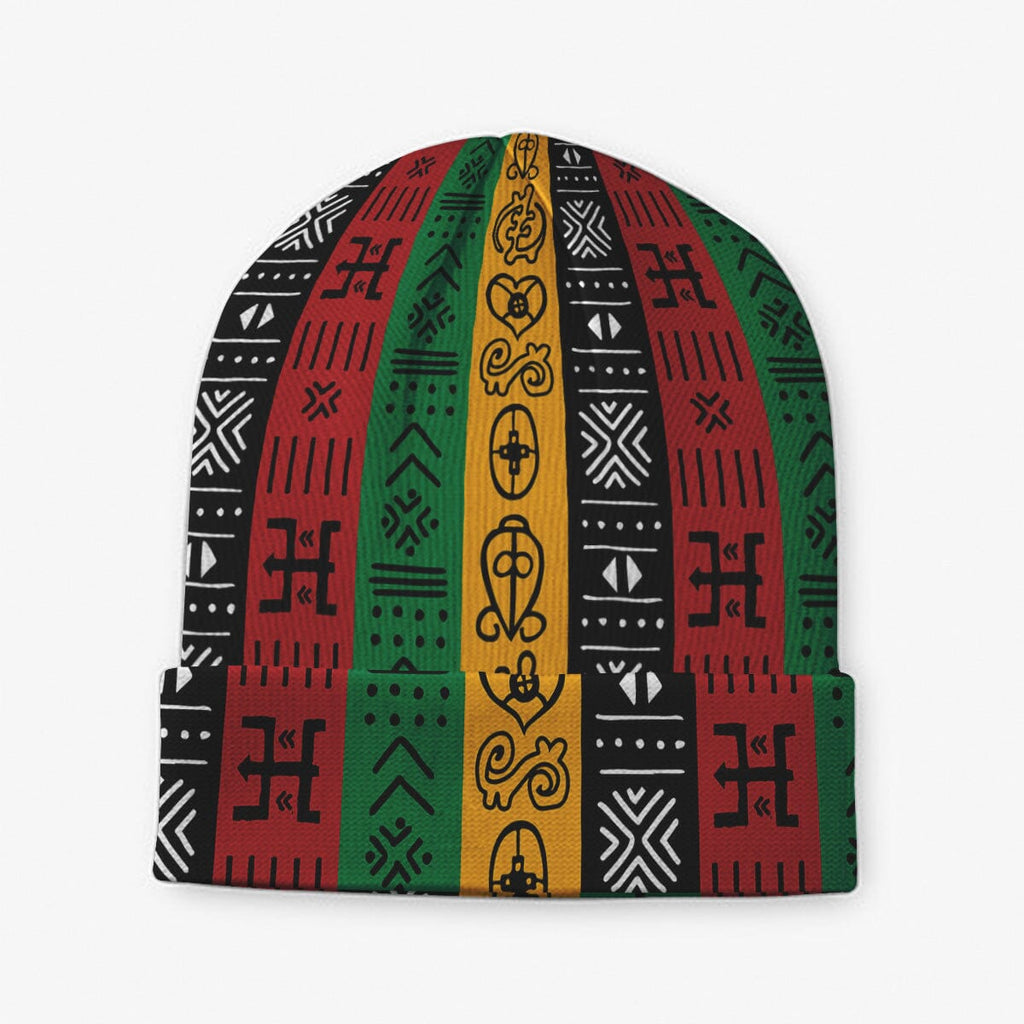 African Symbols In Pan African Colors Beanie Hat
