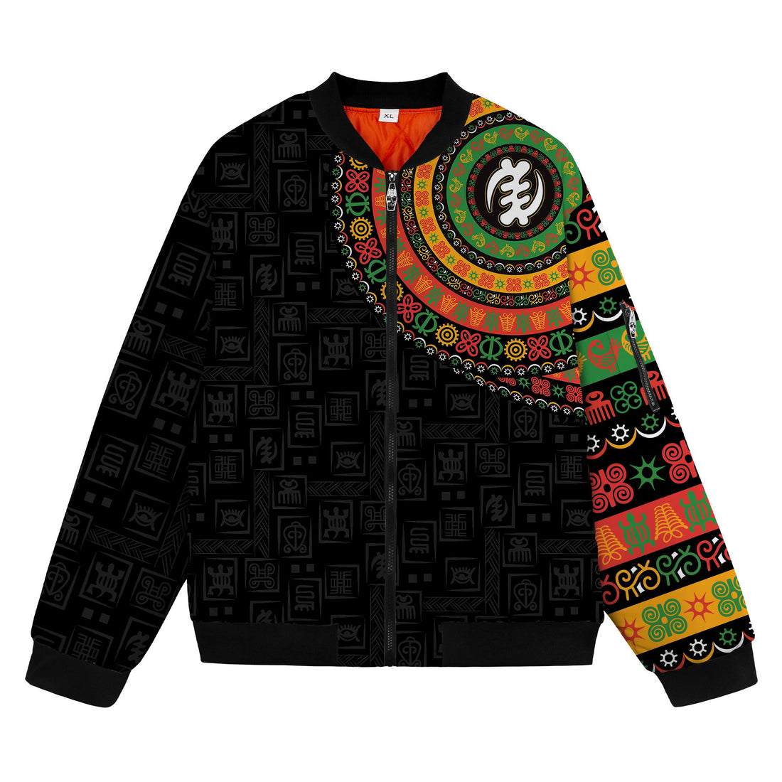 Adinkra Symbols Print Sleeve Bomber Jacket Bomber Jacket Version 2 Zootop Bear 