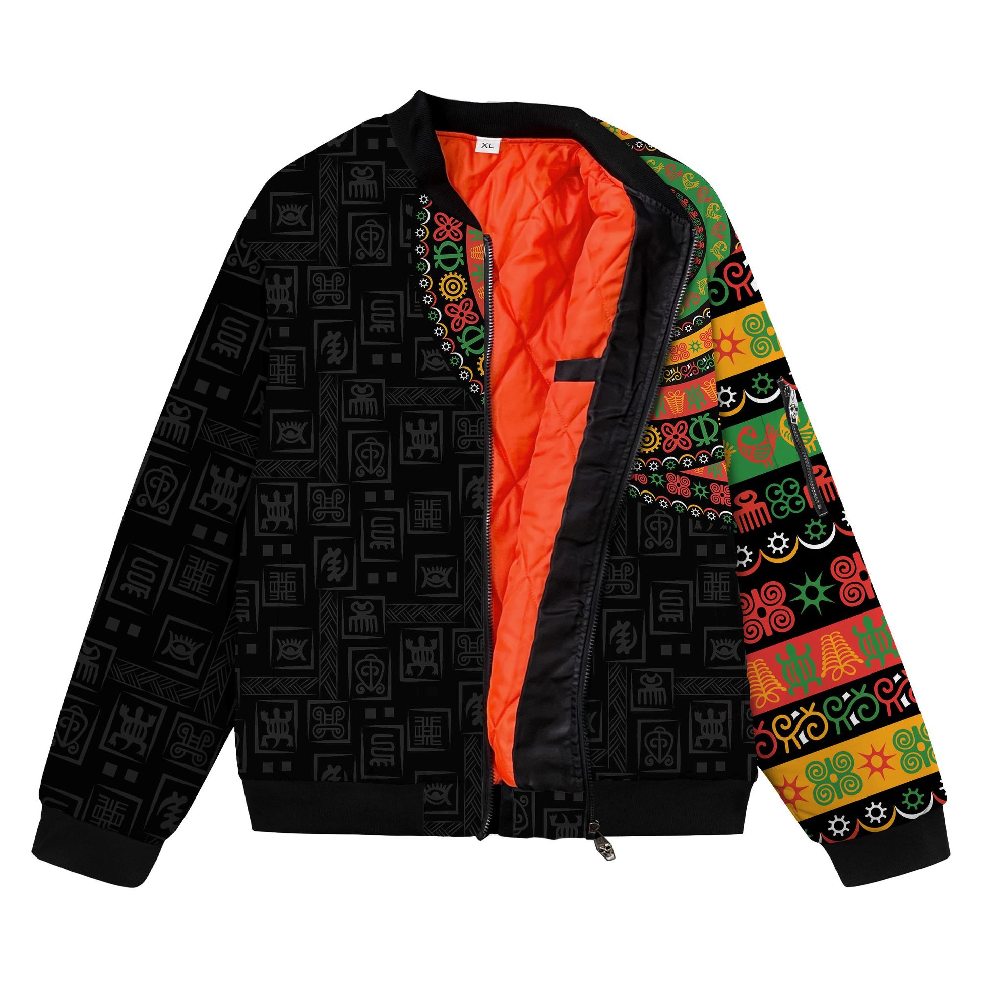 Adinkra Symbols Print Sleeve Bomber Jacket Bomber Jacket Version 2 Zootop Bear 