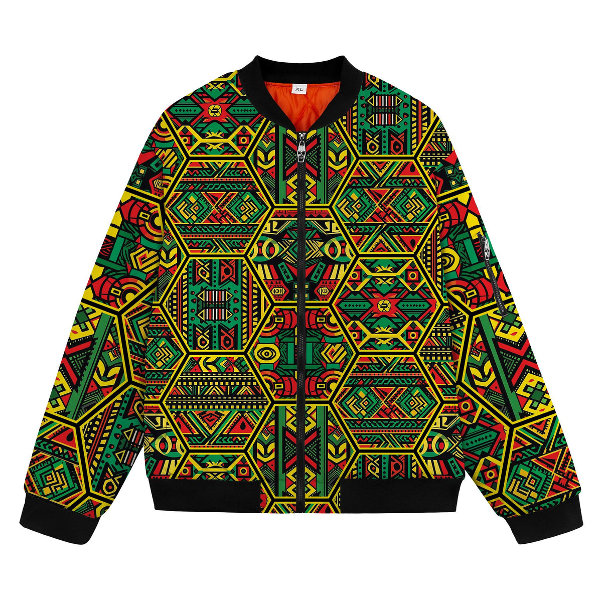 Hexagon African Patterns in Pan-African Colors Bomber Jacket Bomber Jacket Version 2 Zootop Bear 