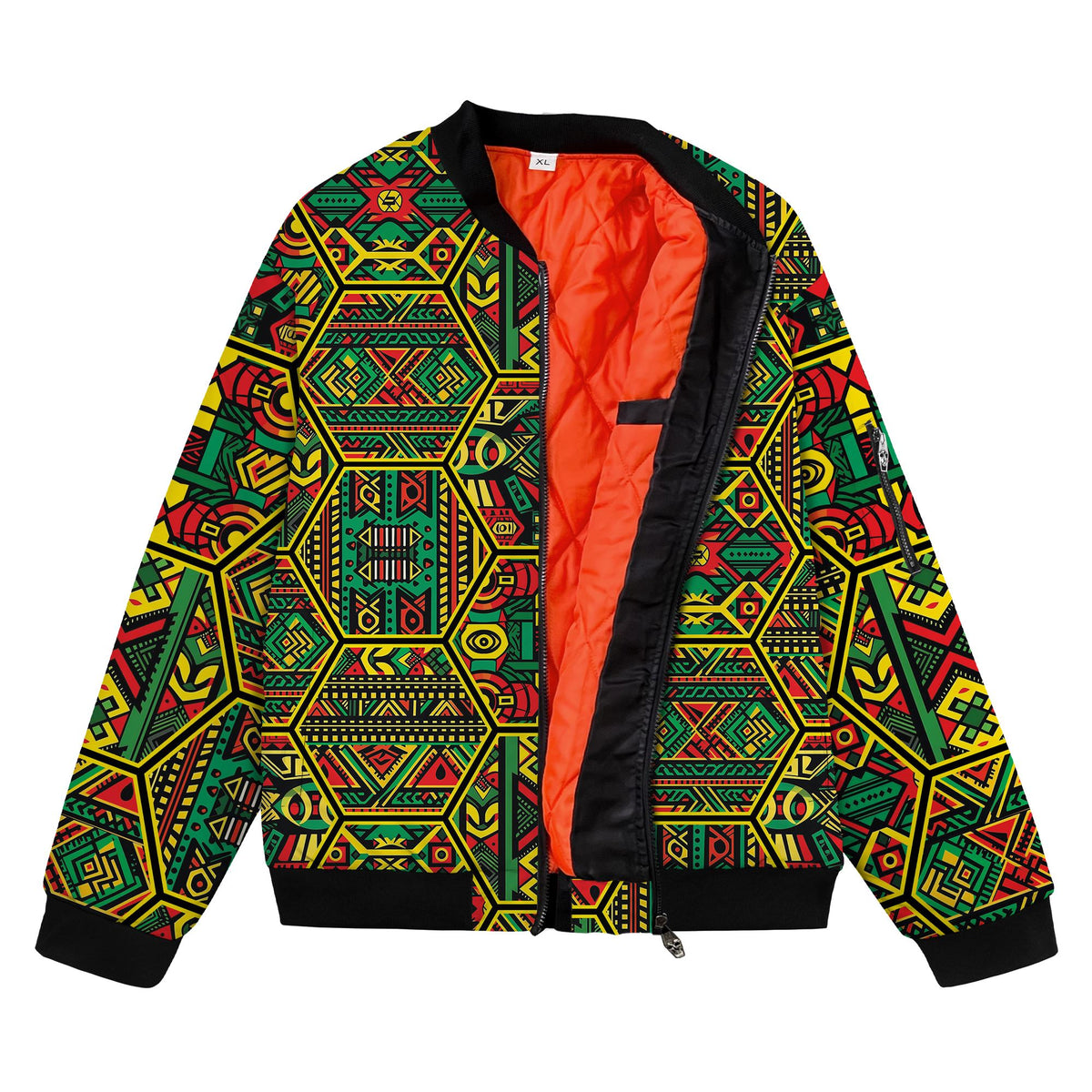 Hexagon African Patterns in Pan-African Colors Bomber Jacket Bomber Jacket Version 2 Zootop Bear 