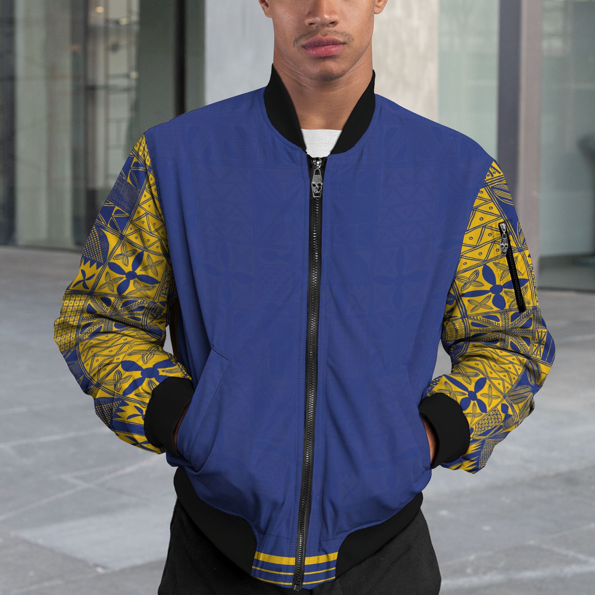 Printed Mudcloth Pattern Bomber Jacket Bomber Jacket Version 2 Zootop Bear 