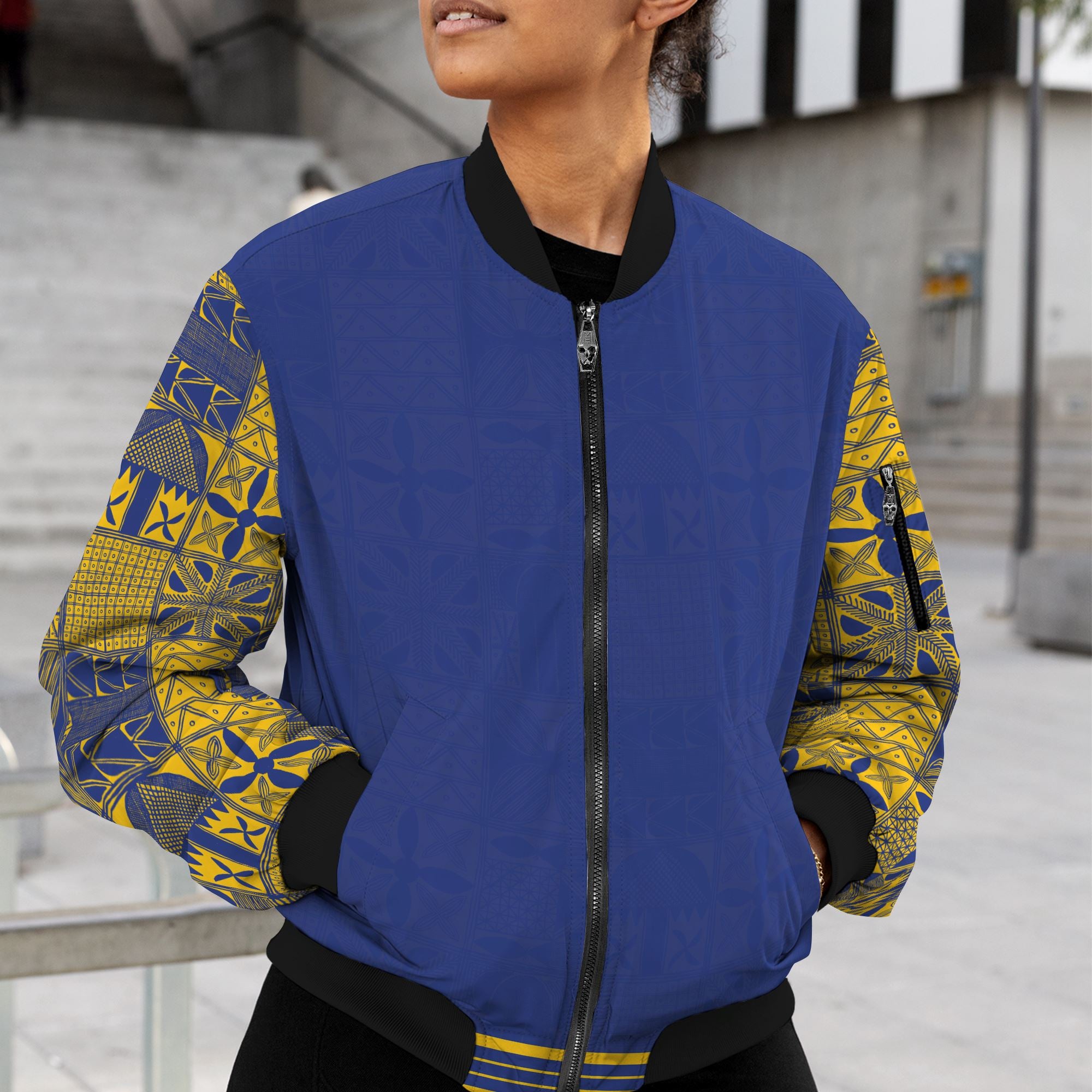 Printed Mudcloth Pattern Bomber Jacket Bomber Jacket Version 2 Zootop Bear 