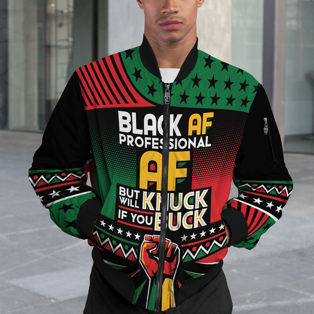 Black AF Professional AF But Will Knuck If You Buck Bomber Jacket Bomber Jacket Version 2 Zootop Bear 