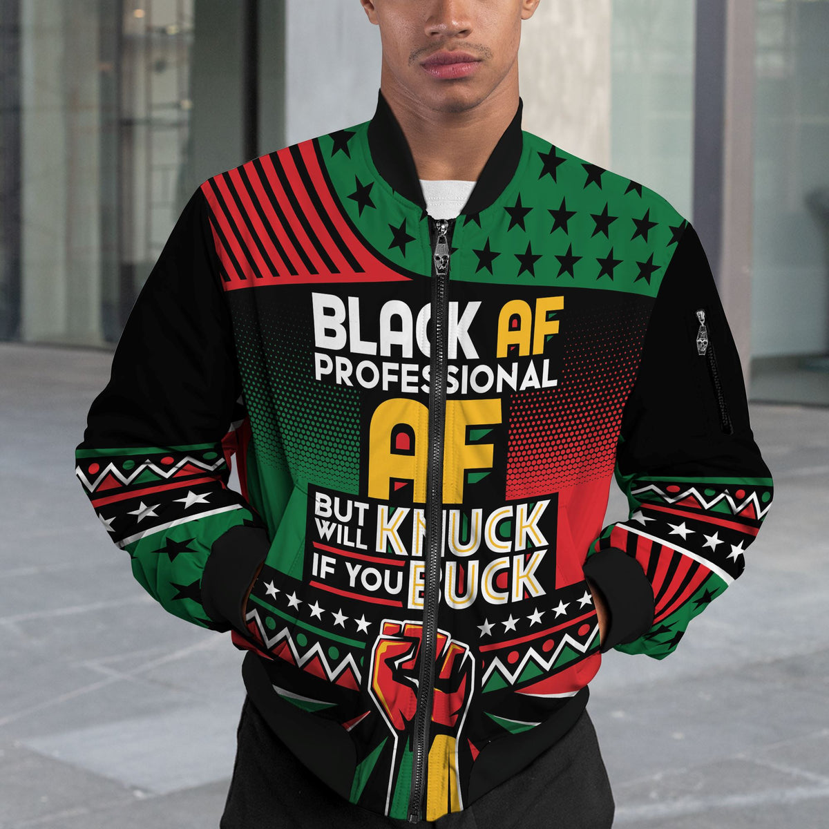Black AF Professional AF But Will Knuck If You Buck Bomber Jacket Bomber Jacket Version 2 Zootop Bear 