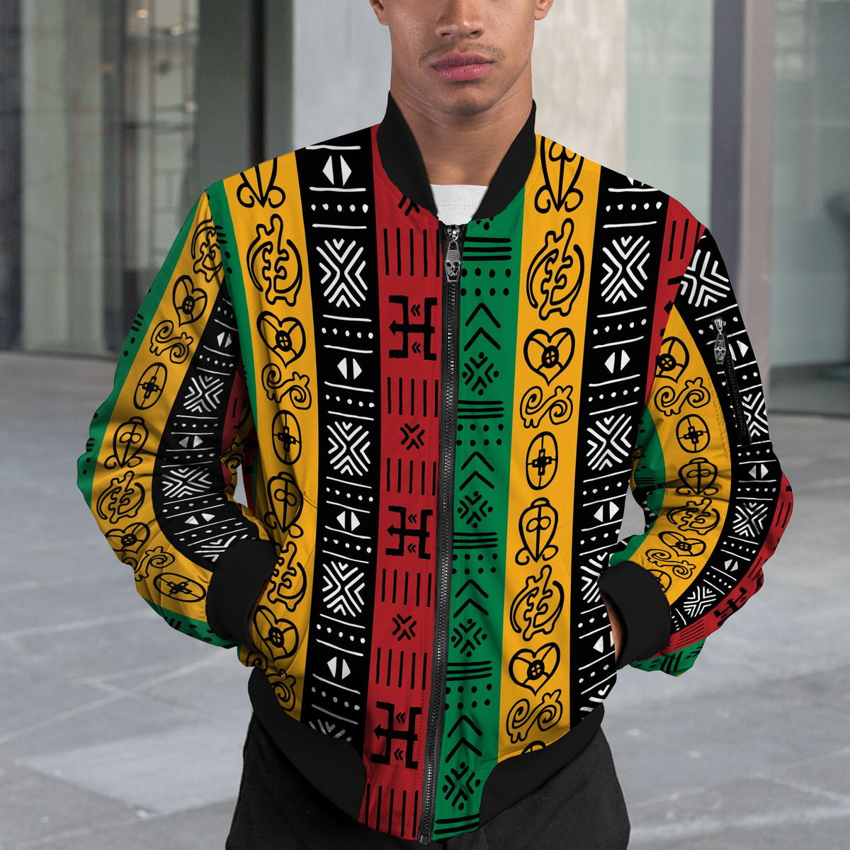 African Symbols in Pan-African Colors Bomber Jacket Bomber Jacket Version 2 Zootop Bear 
