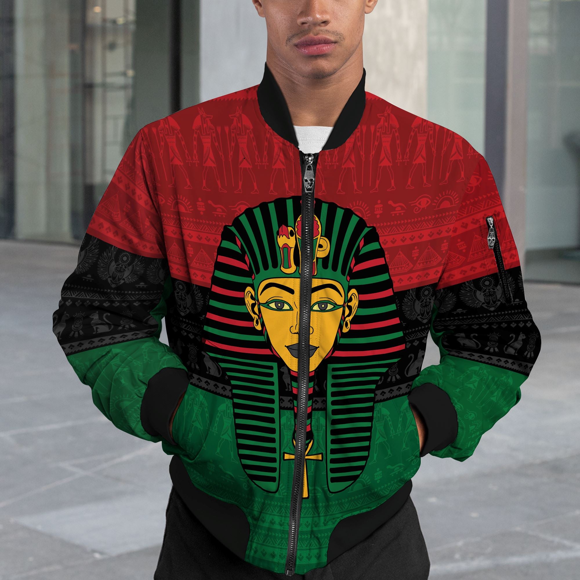 Pharaoh In Pan-African Colors Bomber Jacket Bomber Jacket Version 2 Zootop Bear 