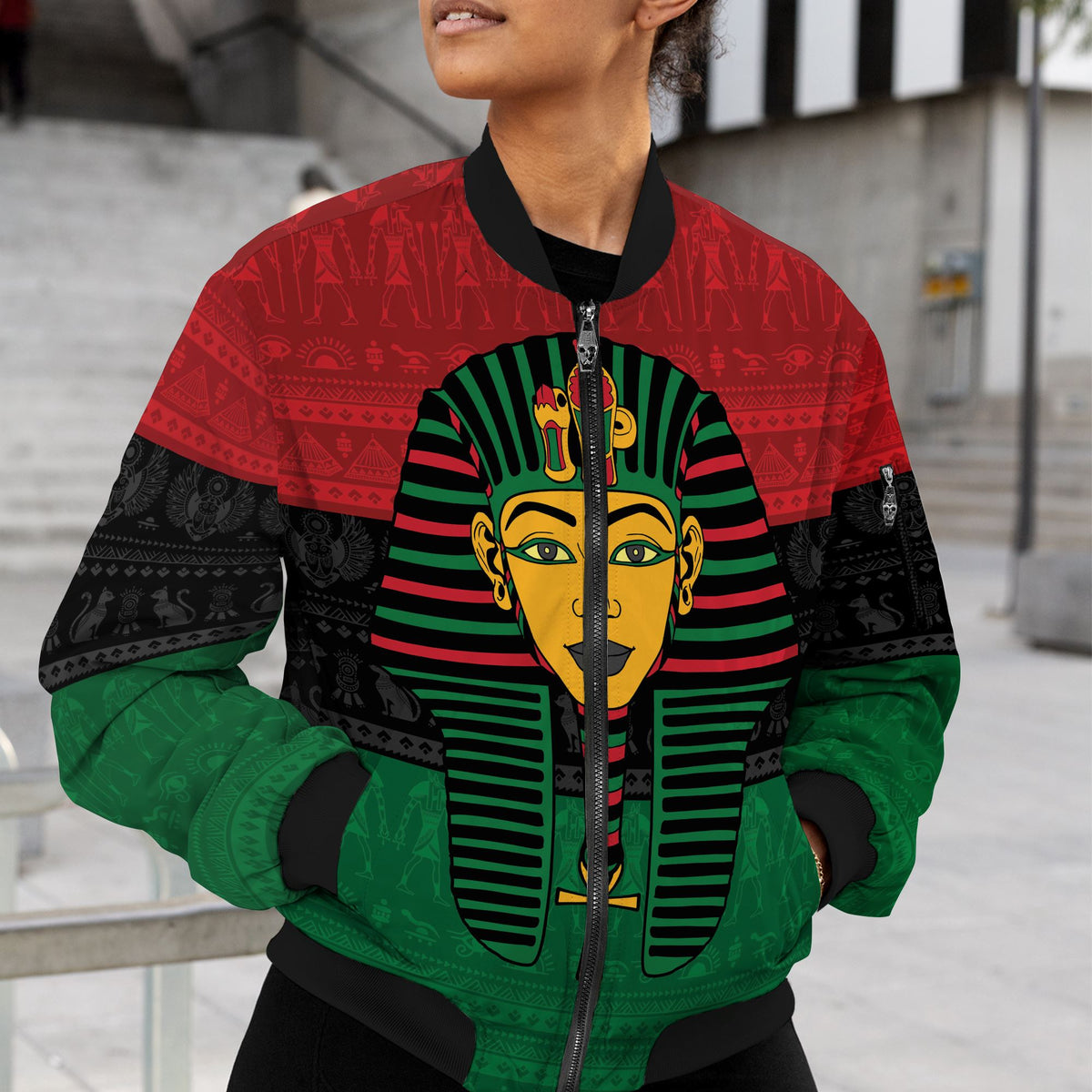 Pharaoh In Pan-African Colors Bomber Jacket Bomber Jacket Version 2 Zootop Bear 