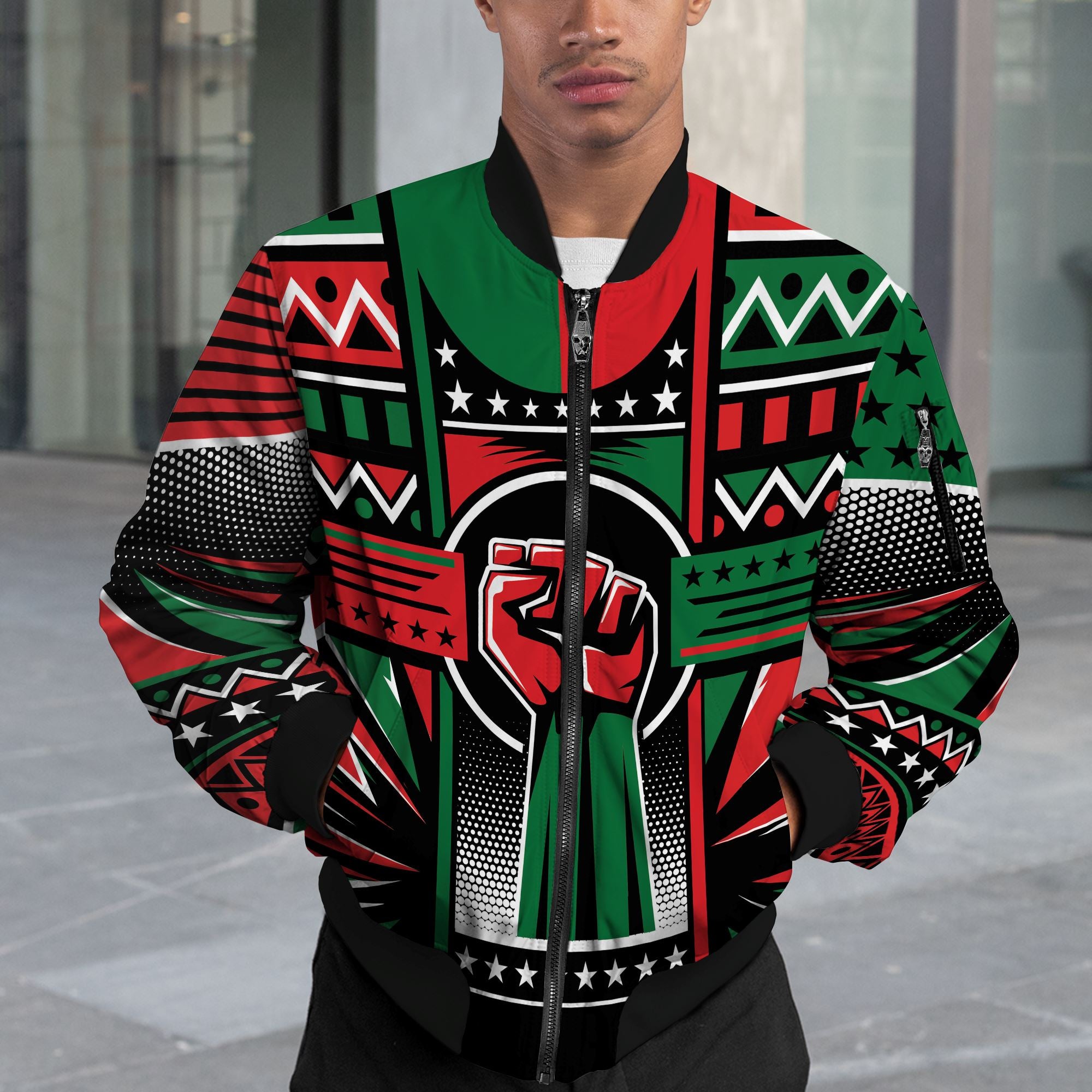 Power Fist And Patterns In Pan African Colors Bomber Jacket Bomber Jacket Version 2 Zootop Bear 