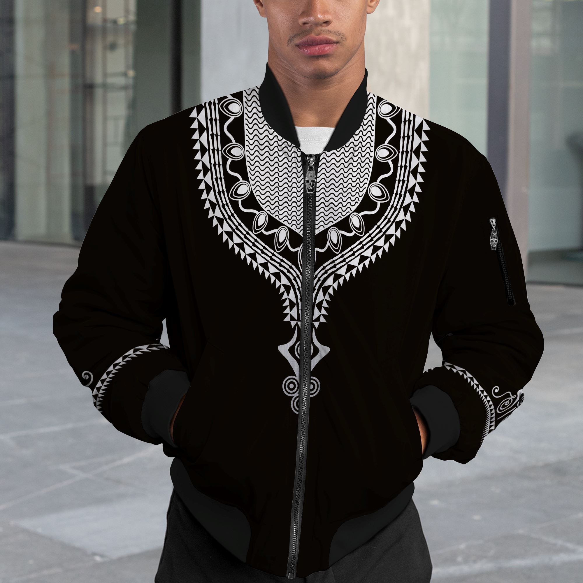 Printed Dashiki Color Black Bomber Jacket Bomber Jacket Version 2 Zootop Bear 