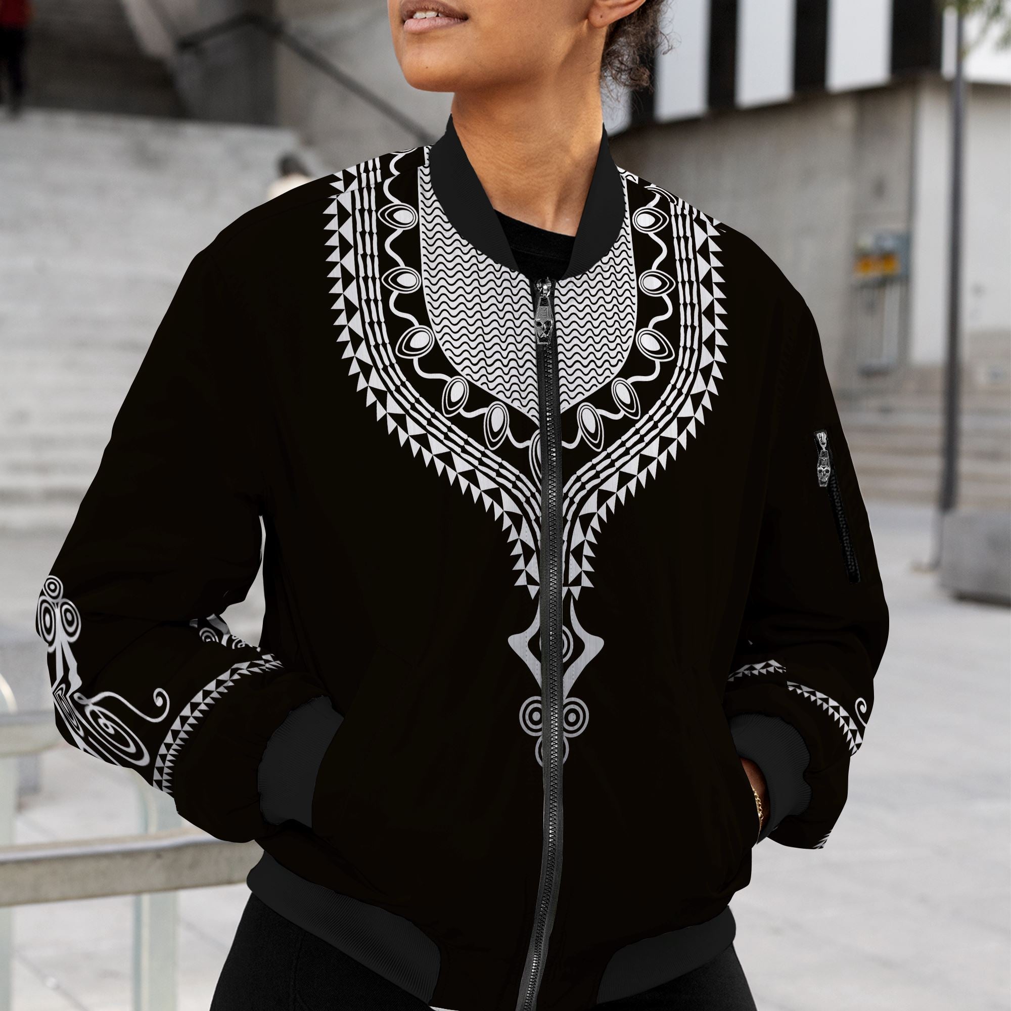 Printed Dashiki Color Black Bomber Jacket Bomber Jacket Version 2 Zootop Bear 