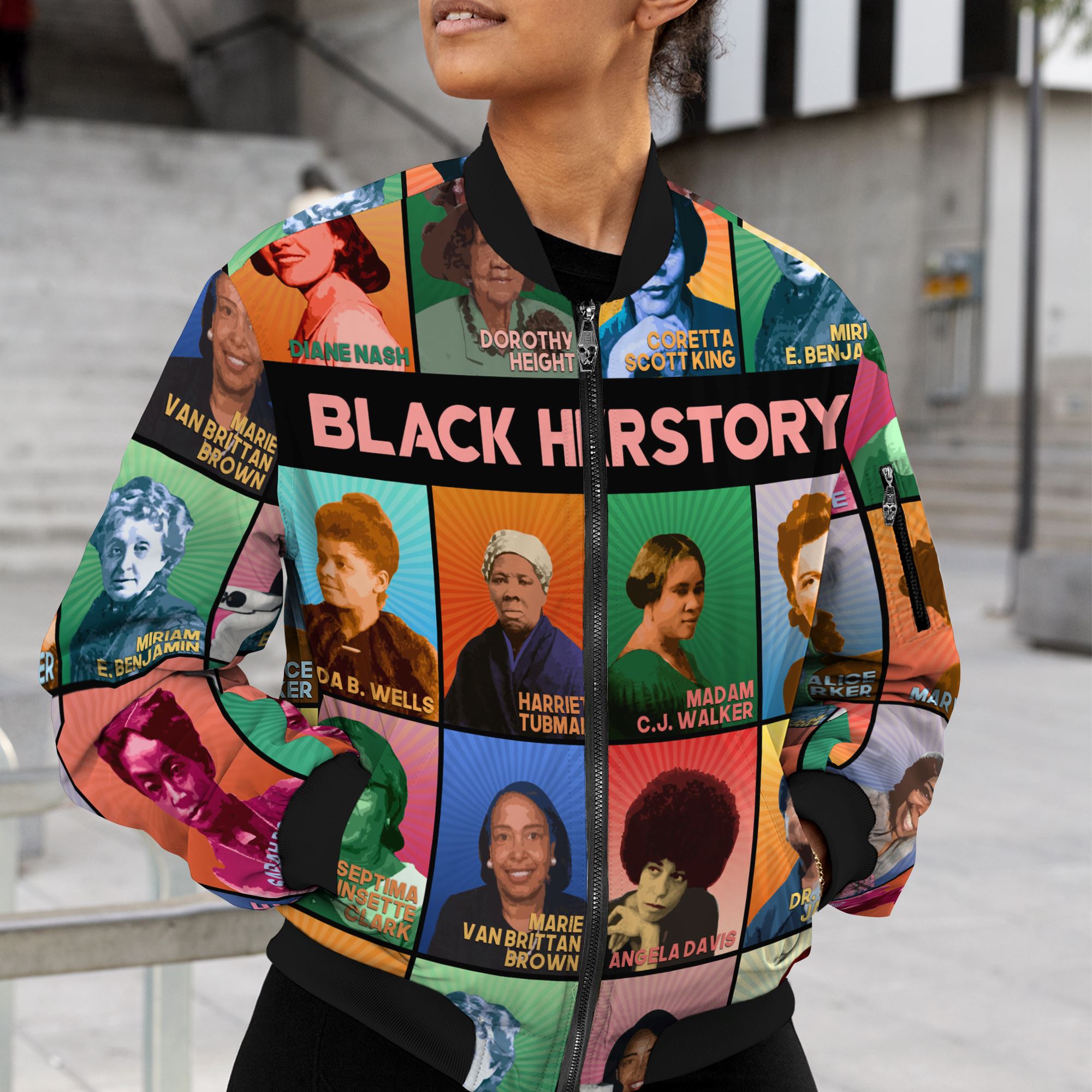 Black Herstory Bomber Jacket Bomber Jacket Version 2 Zootop Bear 