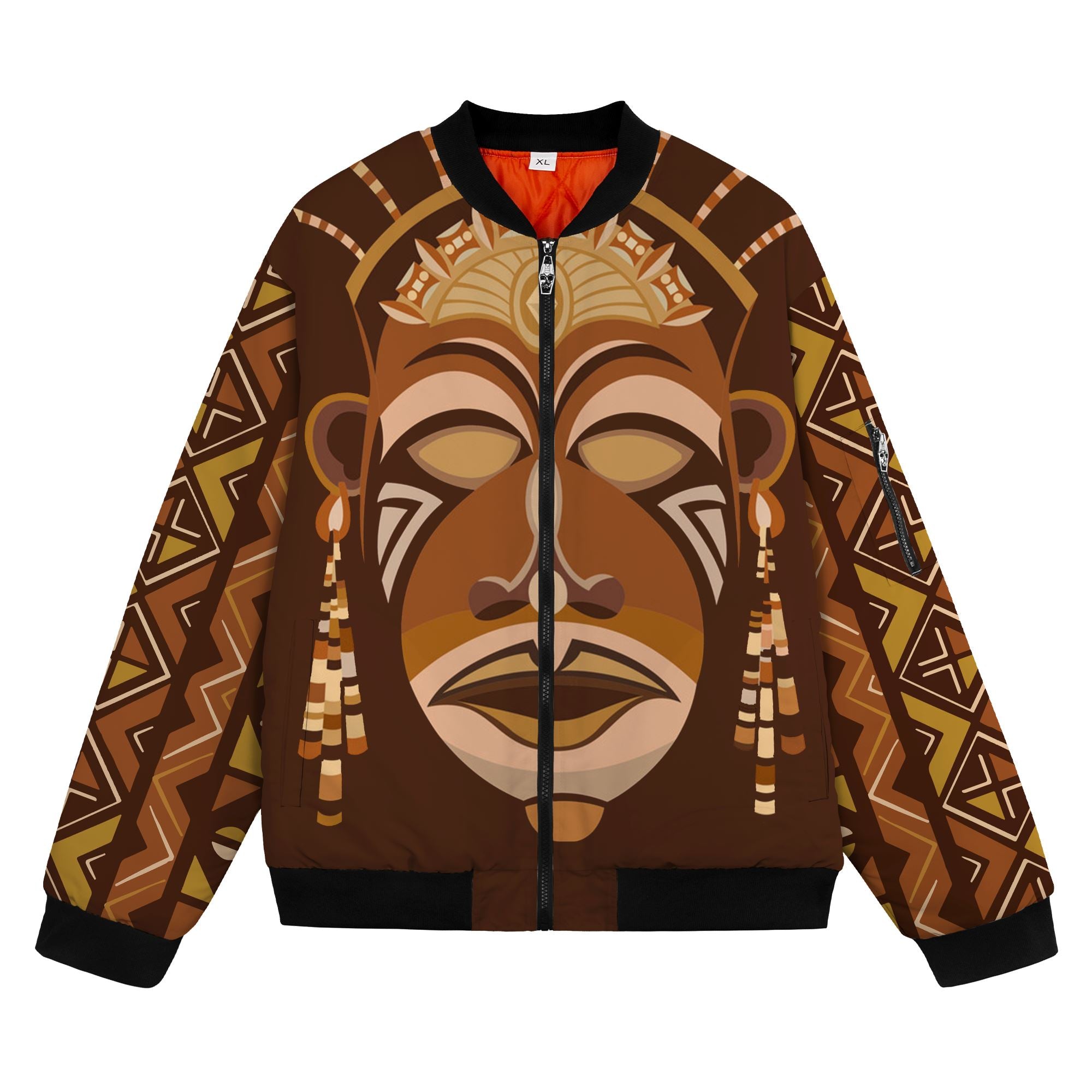 African Mask Printed Mudcloth Bomber Jacket Bomber Jacket Version 2 Zootop Bear 