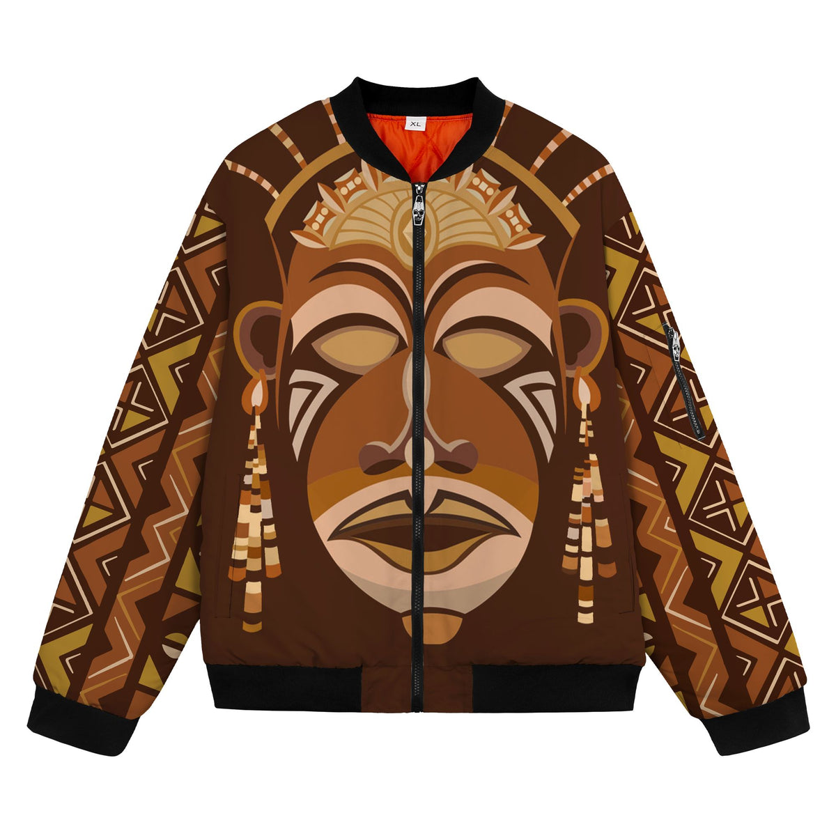 African Mask Printed Mudcloth Bomber Jacket Bomber Jacket Version 2 Zootop Bear 