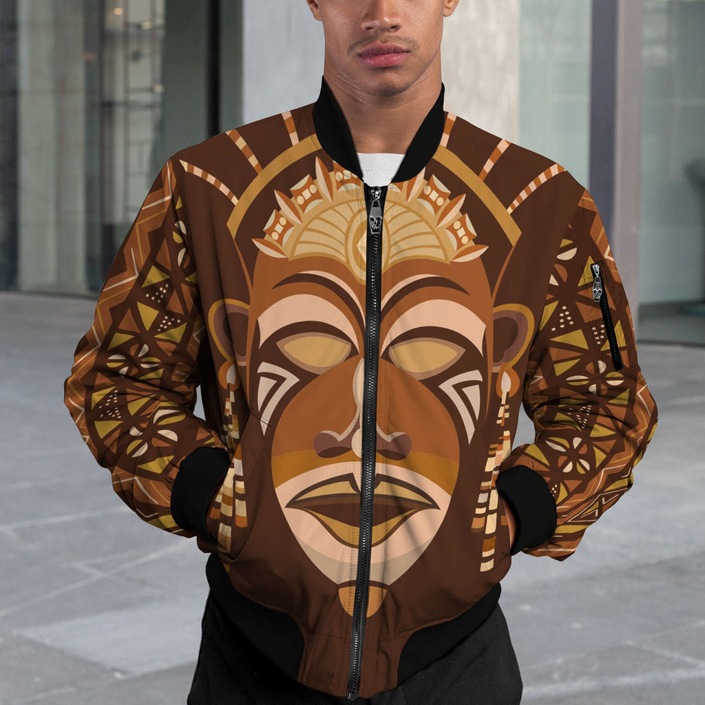 African Mask Printed Mudcloth Bomber Jacket Bomber Jacket Version 2 Zootop Bear 