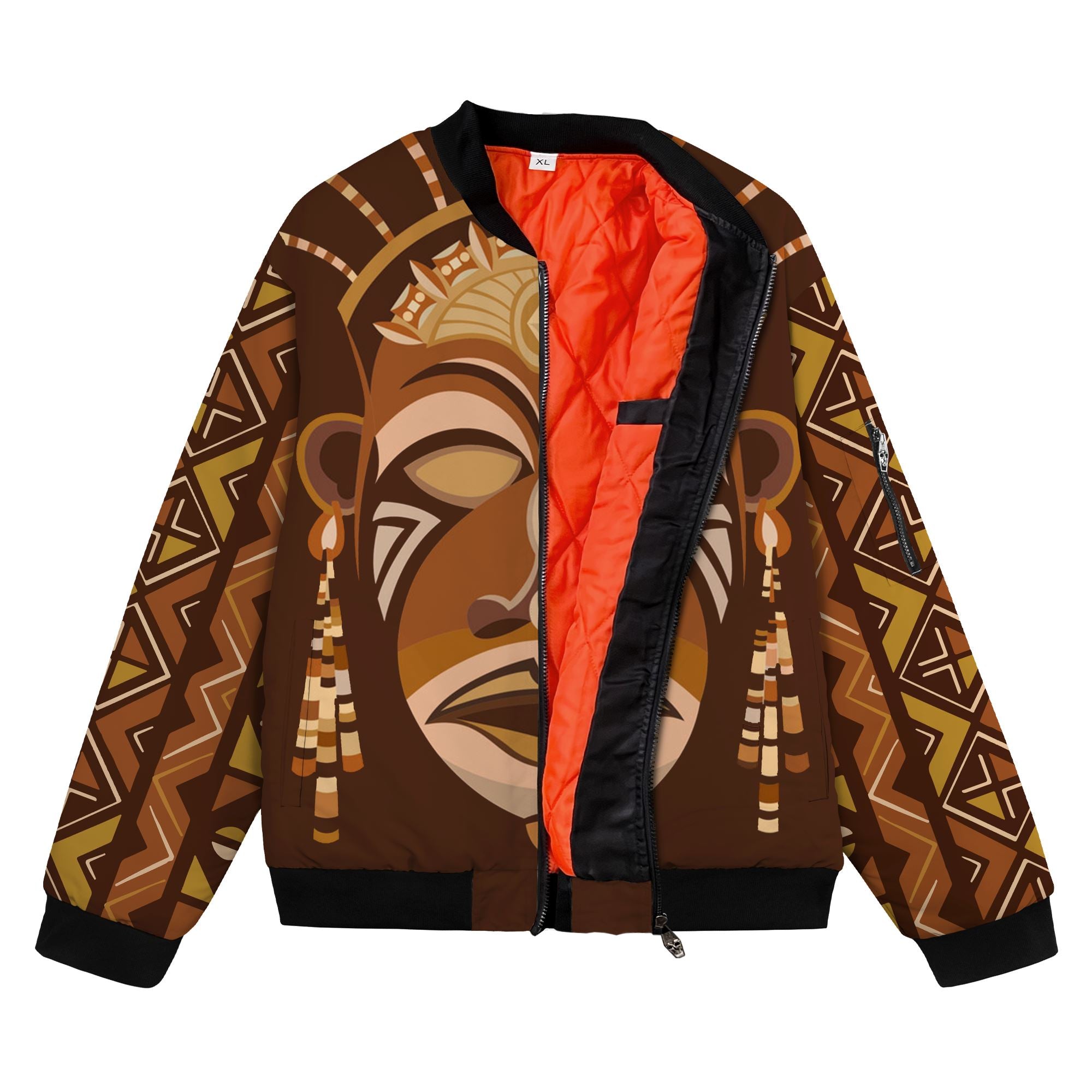 African Mask Printed Mudcloth Bomber Jacket Bomber Jacket Version 2 Zootop Bear 