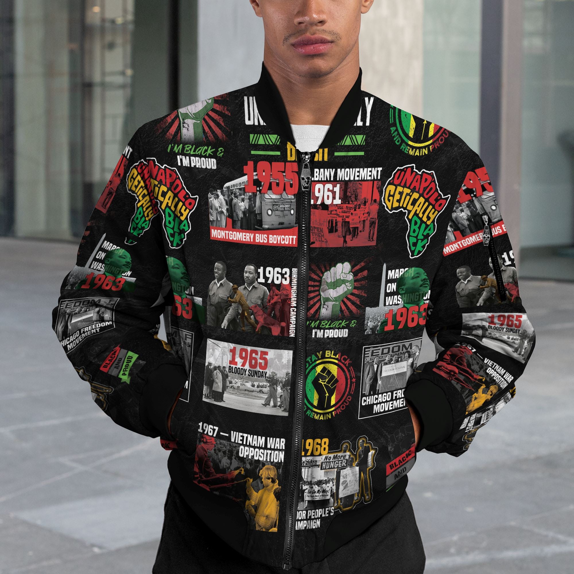 Civil Rights Movement Poster Art Mudcloth Bomber Jacket Bomber Jacket Version 2 Zootop Bear 