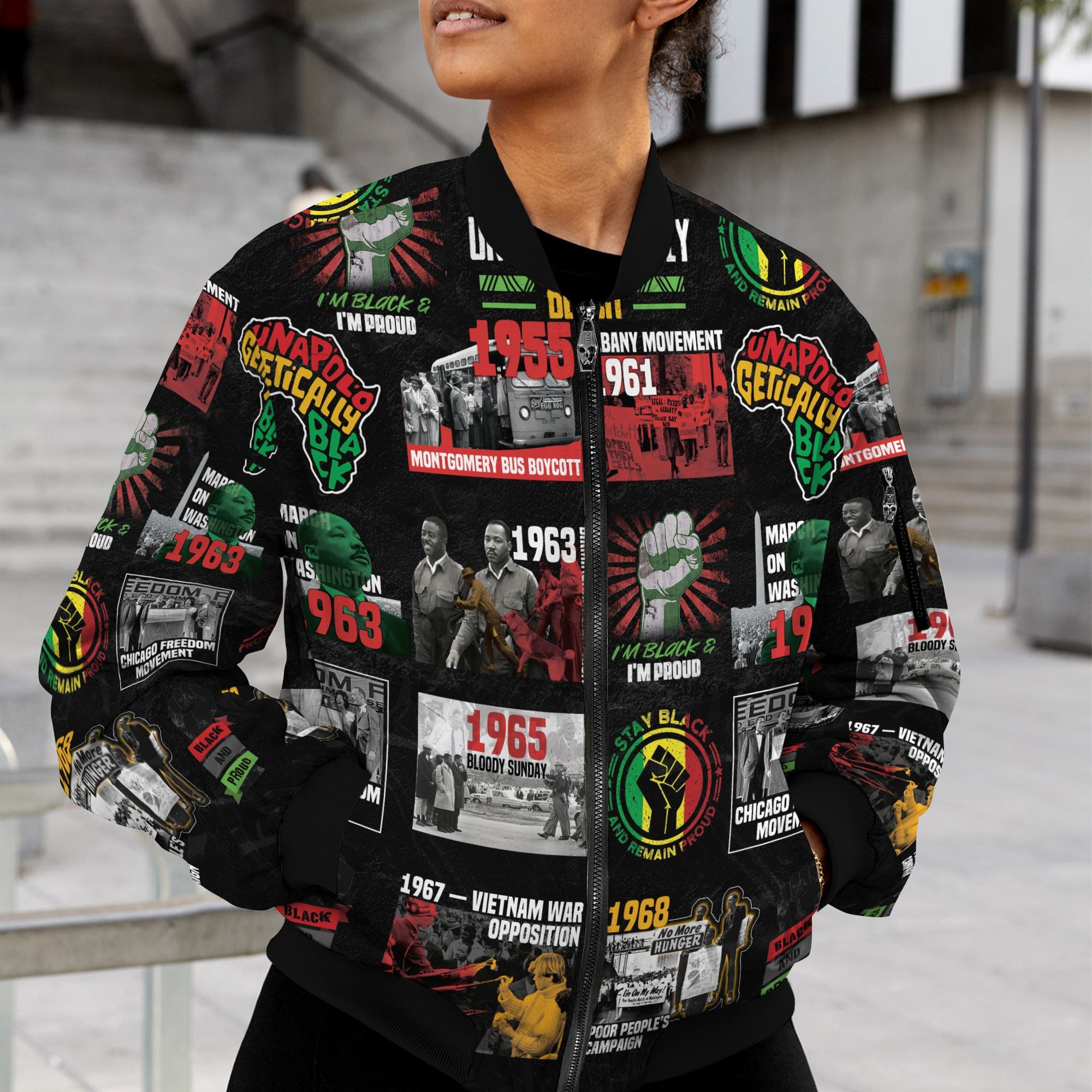 Civil Rights Movement Poster Art Mudcloth Bomber Jacket Bomber Jacket Version 2 Zootop Bear 