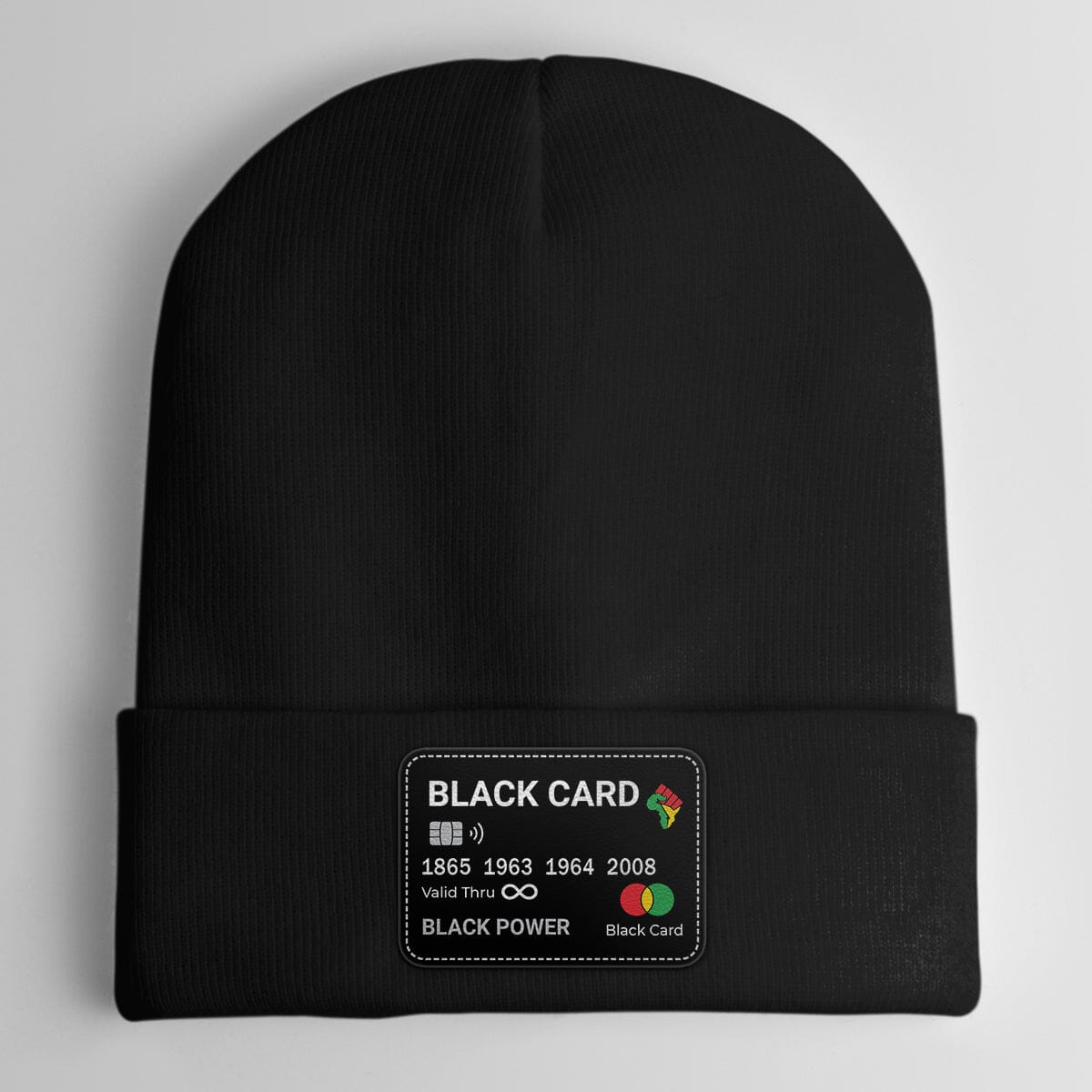 Black Card Leather Patch Beanie Hat Leather Patch Beanie Hat CustomCat Black 