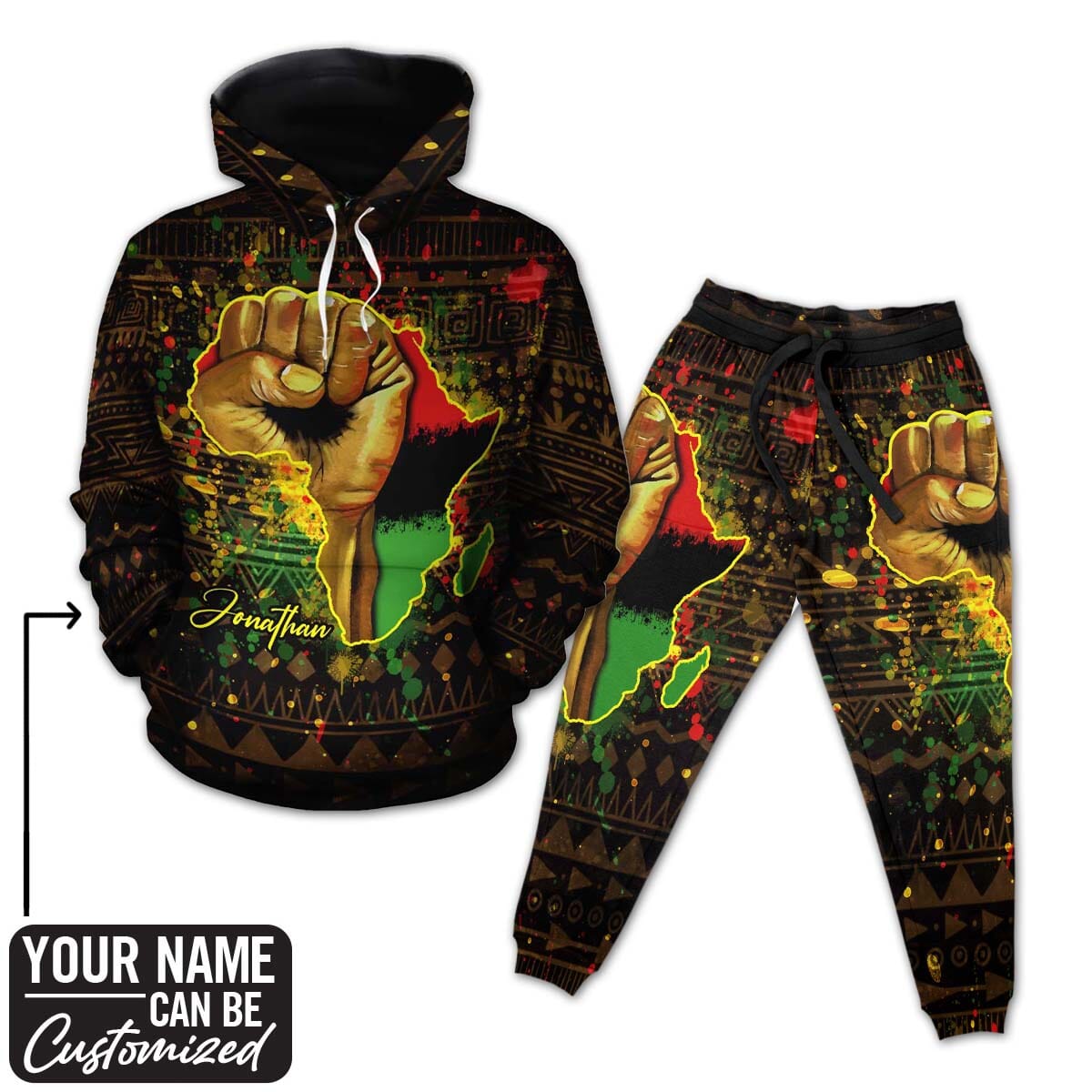 Black Power Fleece All-over Hoodie And Joggers Set Hoodie Joggers Set Tianci 