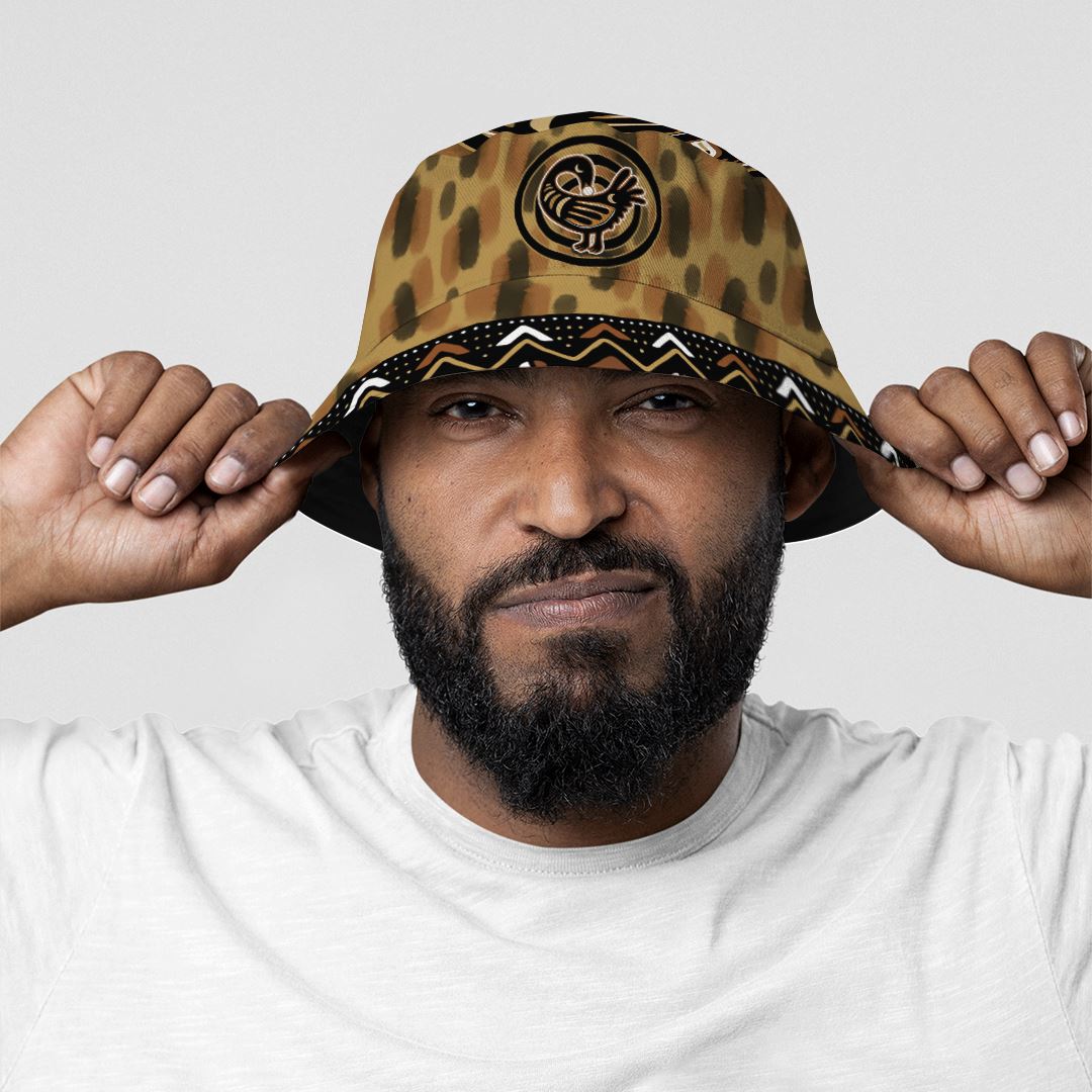 Printed Mud Cloth and Adinkra Symbol Bucket Hat Bucket Hat Tianci 