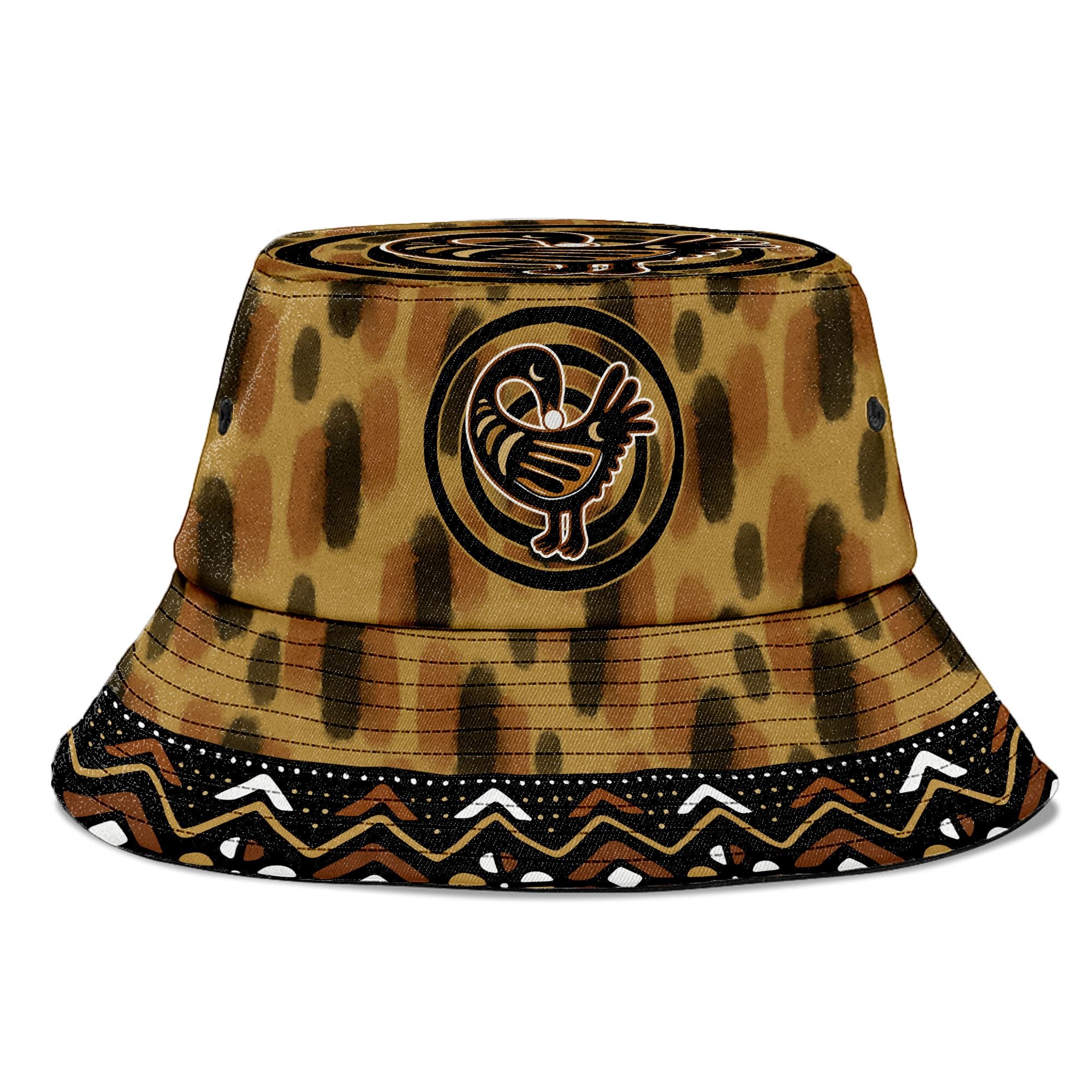 Printed Mud Cloth and Adinkra Symbol Bucket Hat Bucket Hat Tianci 